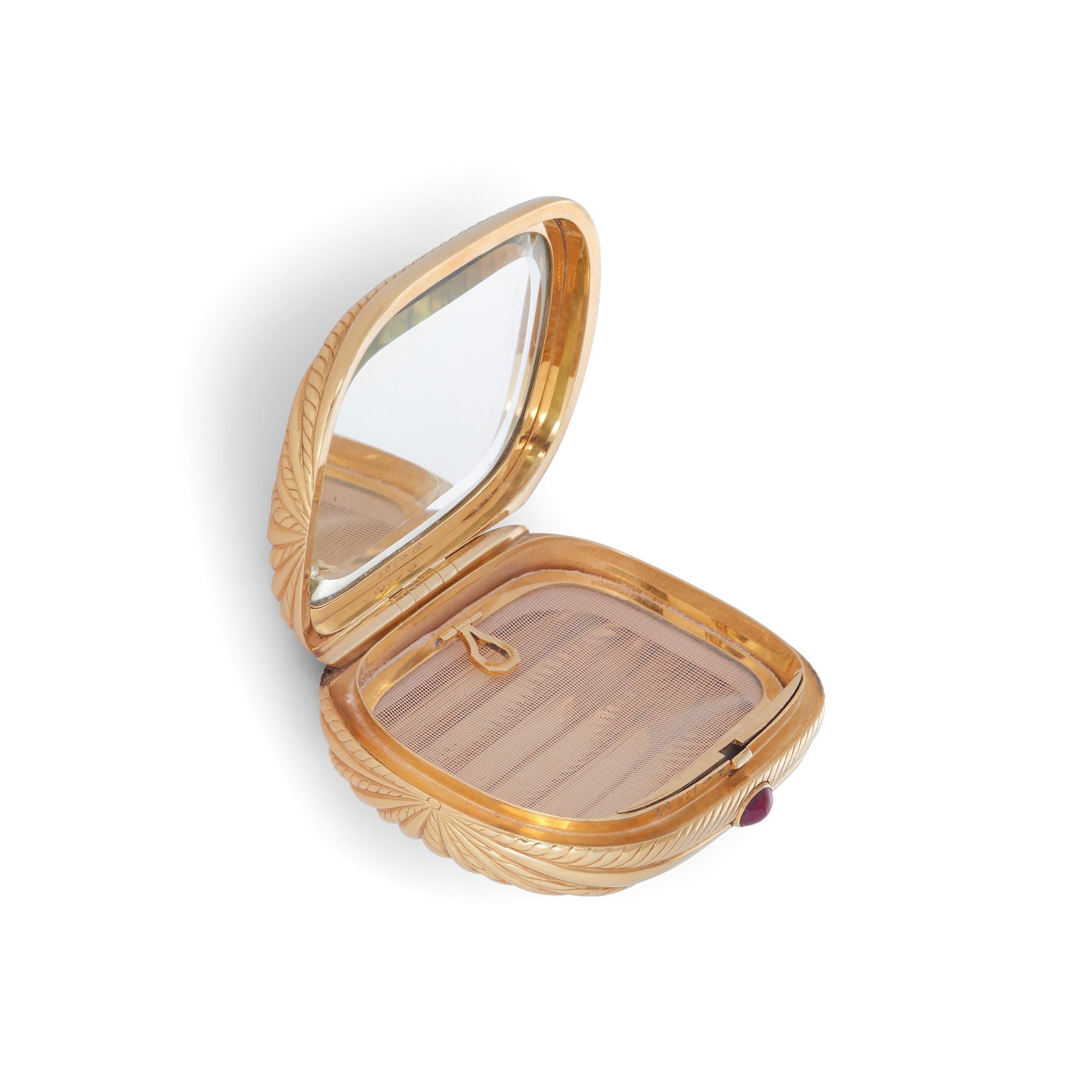 Round Cut Bvlgari Gold and Ruby Compact Case, circa 1960s