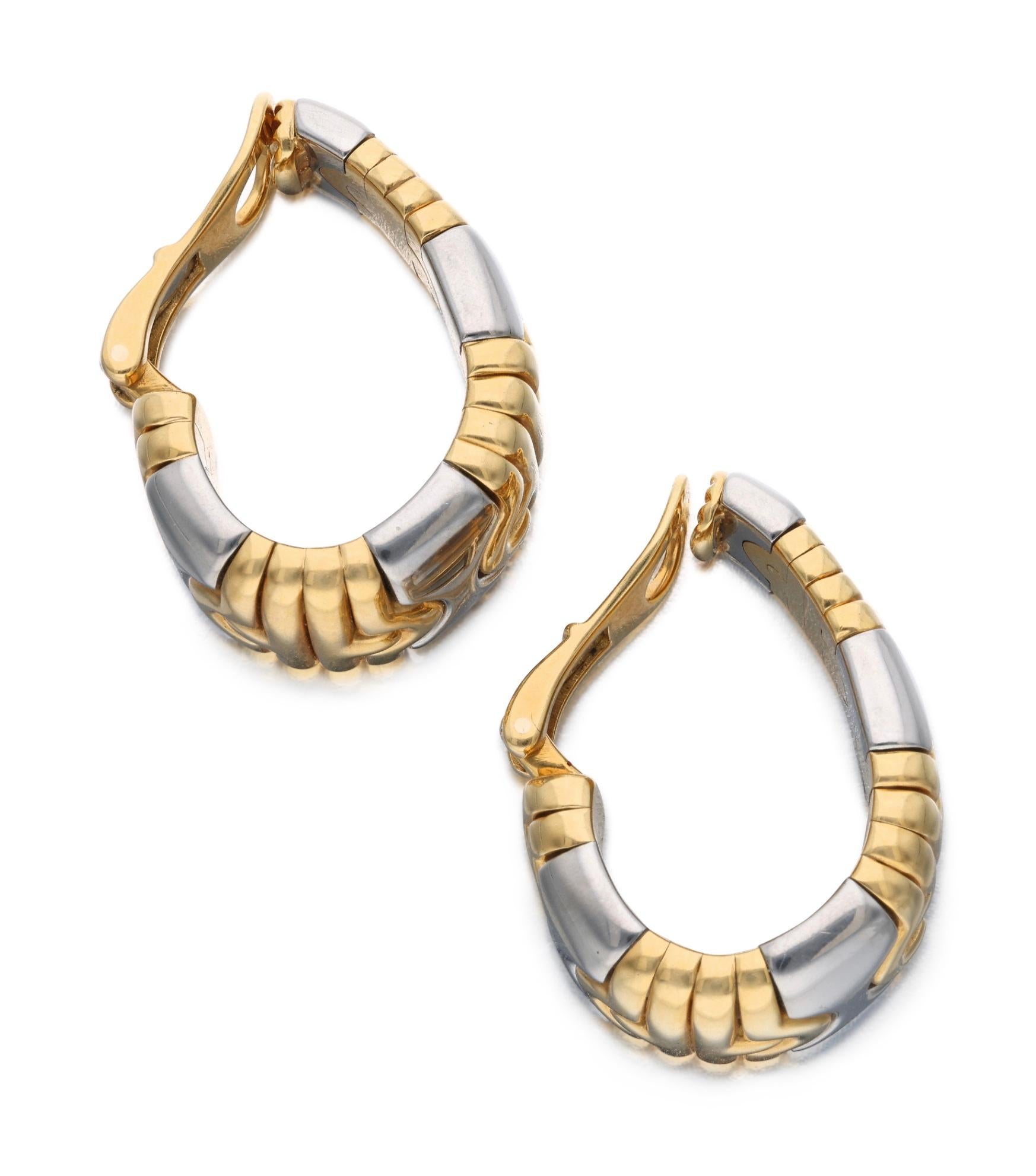 Bvlgari Gold and Stainless Steel Parentesi Ear Clips In Excellent Condition In New York, NY