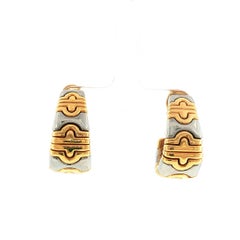 BVLGARI Gold and Steel Parentesi-Style Tapered Half Hoop Earrings