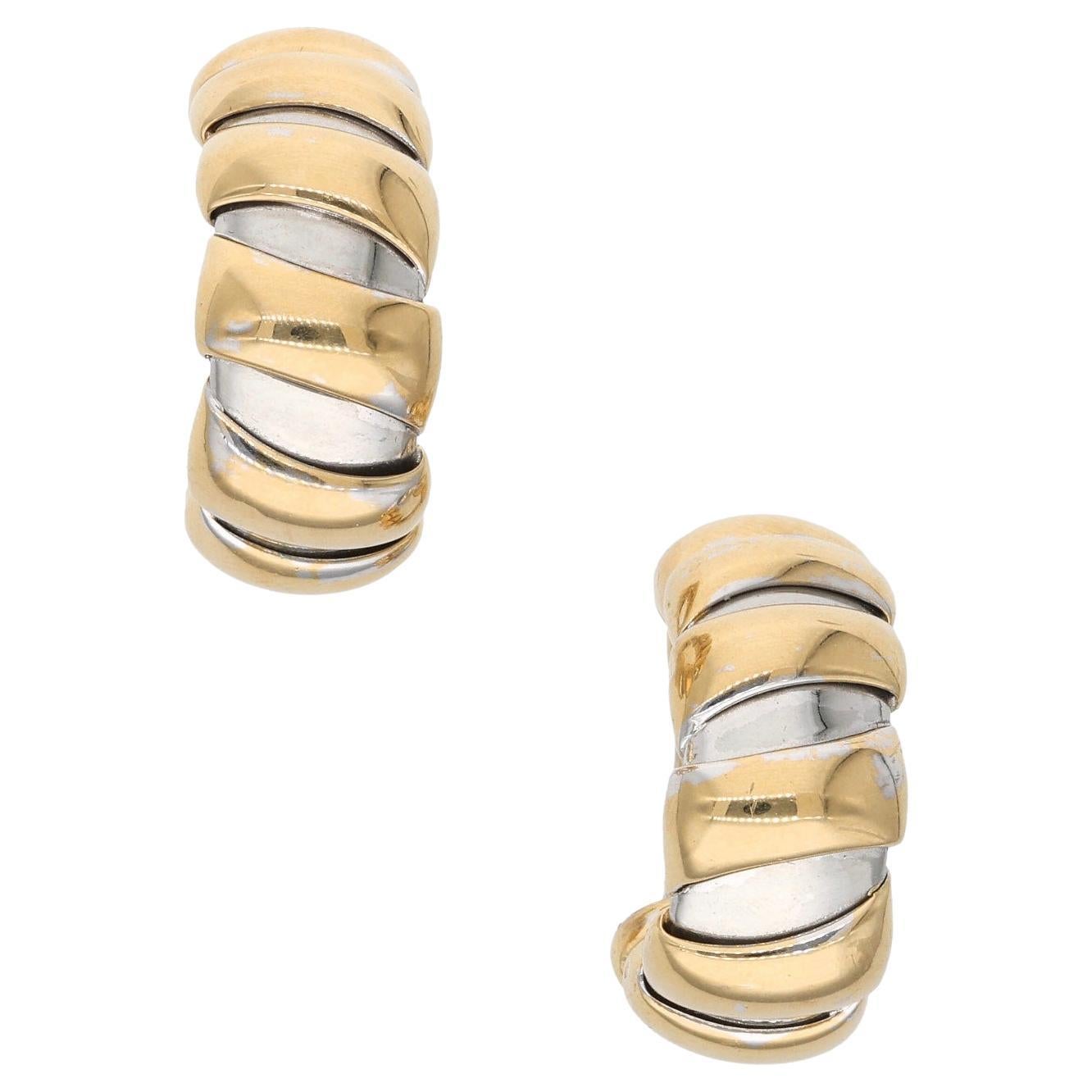 Bvlgari Gold and White Gold Hoop Ear Clips For Sale