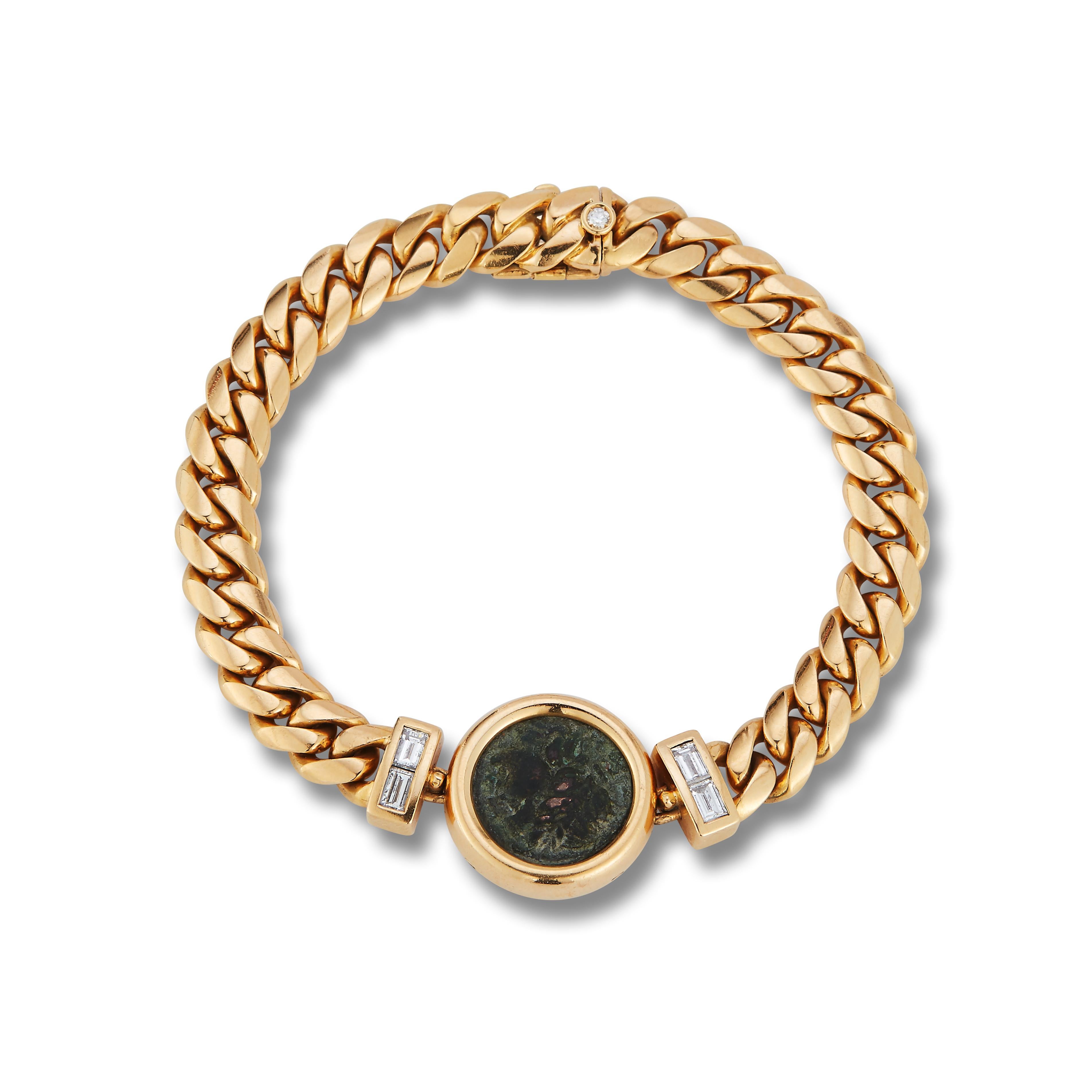 Bulgari Gold & Diamond Antique Coin Monete Bracelet

Measurements: 7