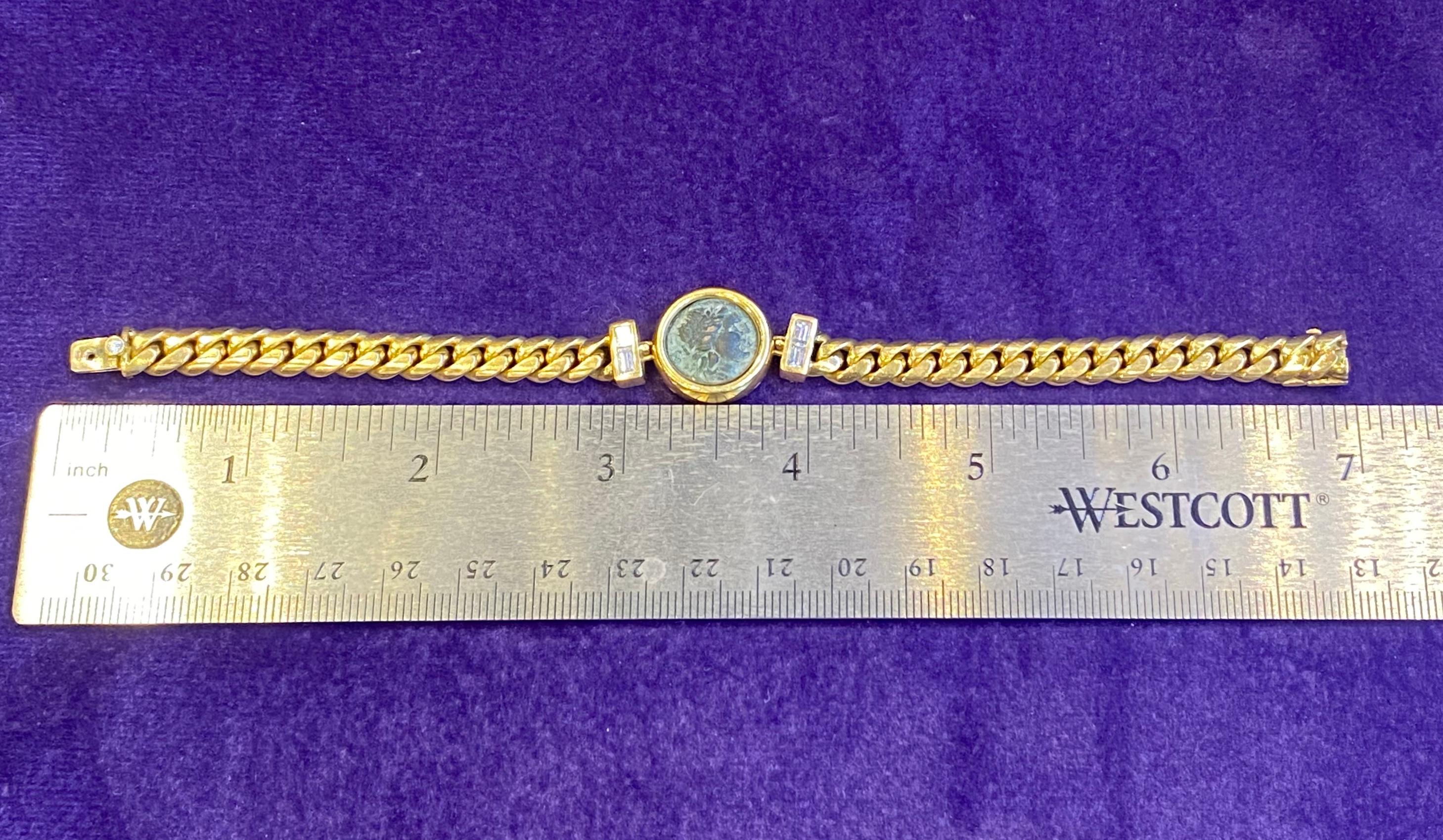 Baguette Cut Bvlgari Gold & Diamond Antique Coin Monete Bracelet