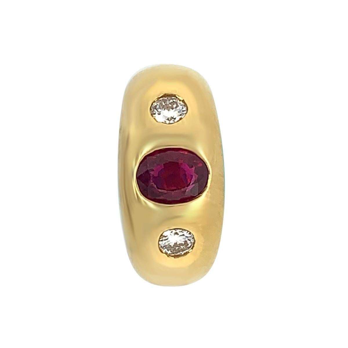 Metal: Gold
Condition: Excellent
Circa 1960s
Made in Italy
Gemstone: Diamond & Ruby 
Oval Ruby Weight: 2 CT
Diamond Weight: 0.30 CT
Ring Size: 6
Total Item Weight: 14.5 g