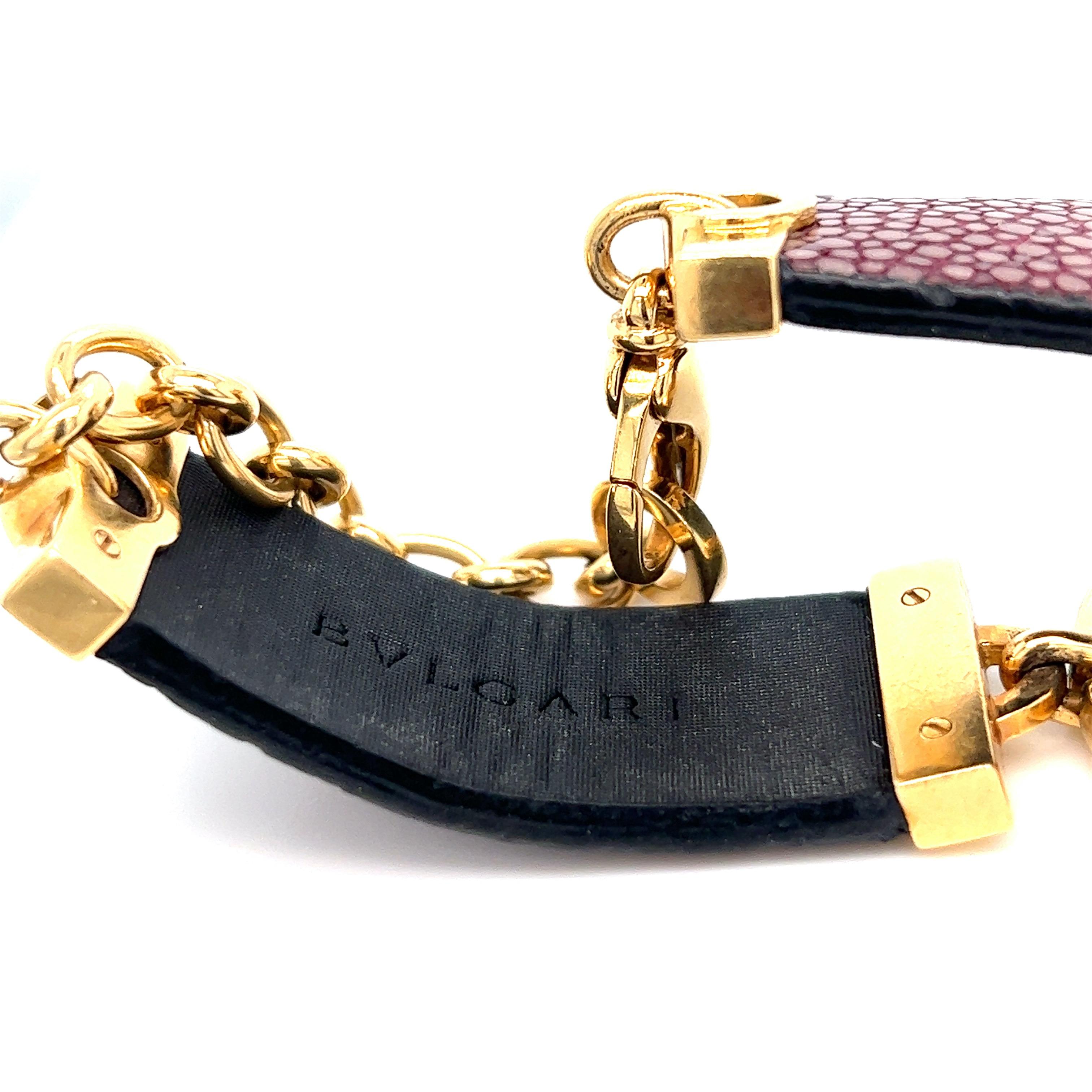 Round Cut Bvlgari Gold Diamond Leather Bracelet