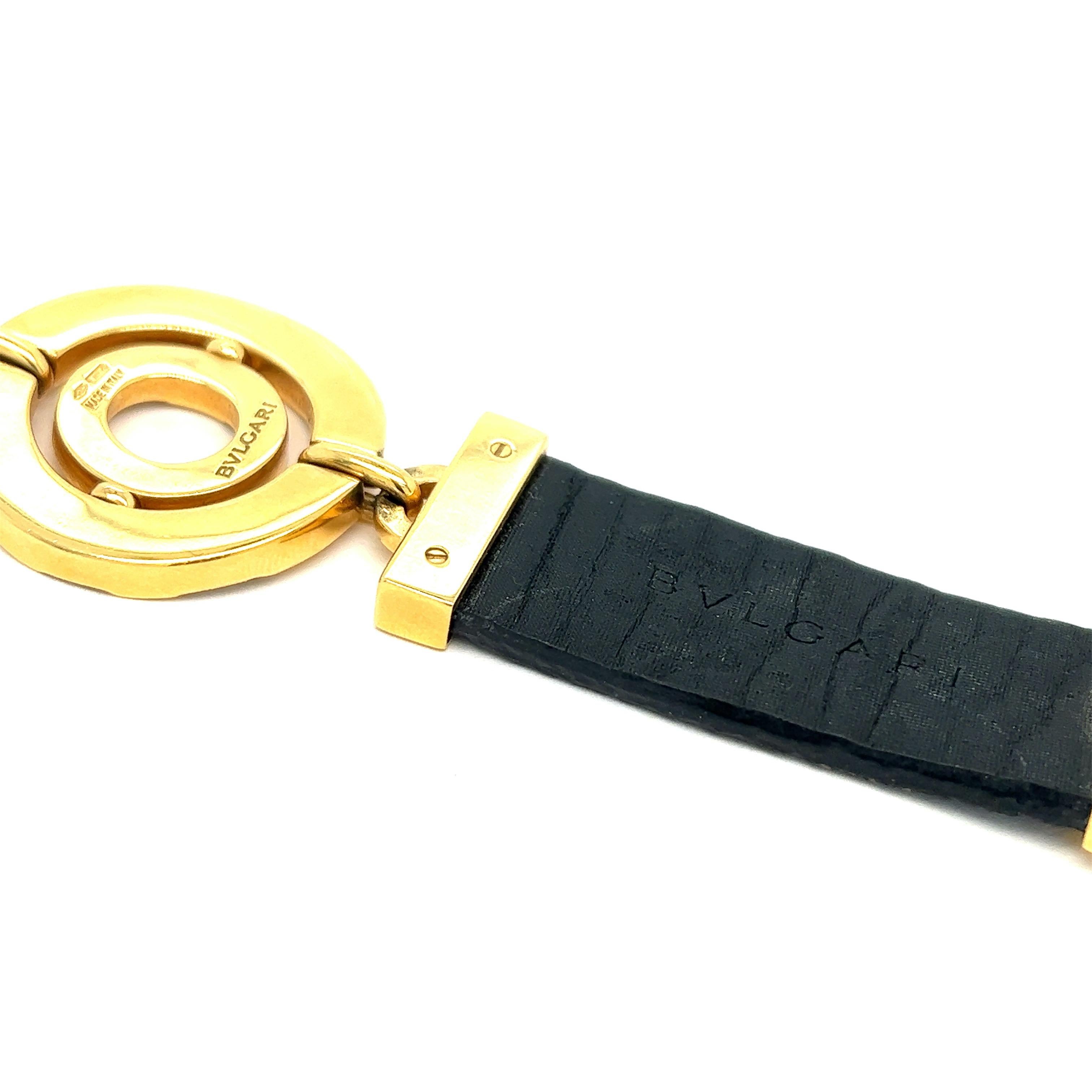 Round Cut Bvlgari Gold Diamond Leather Bracelet For Sale