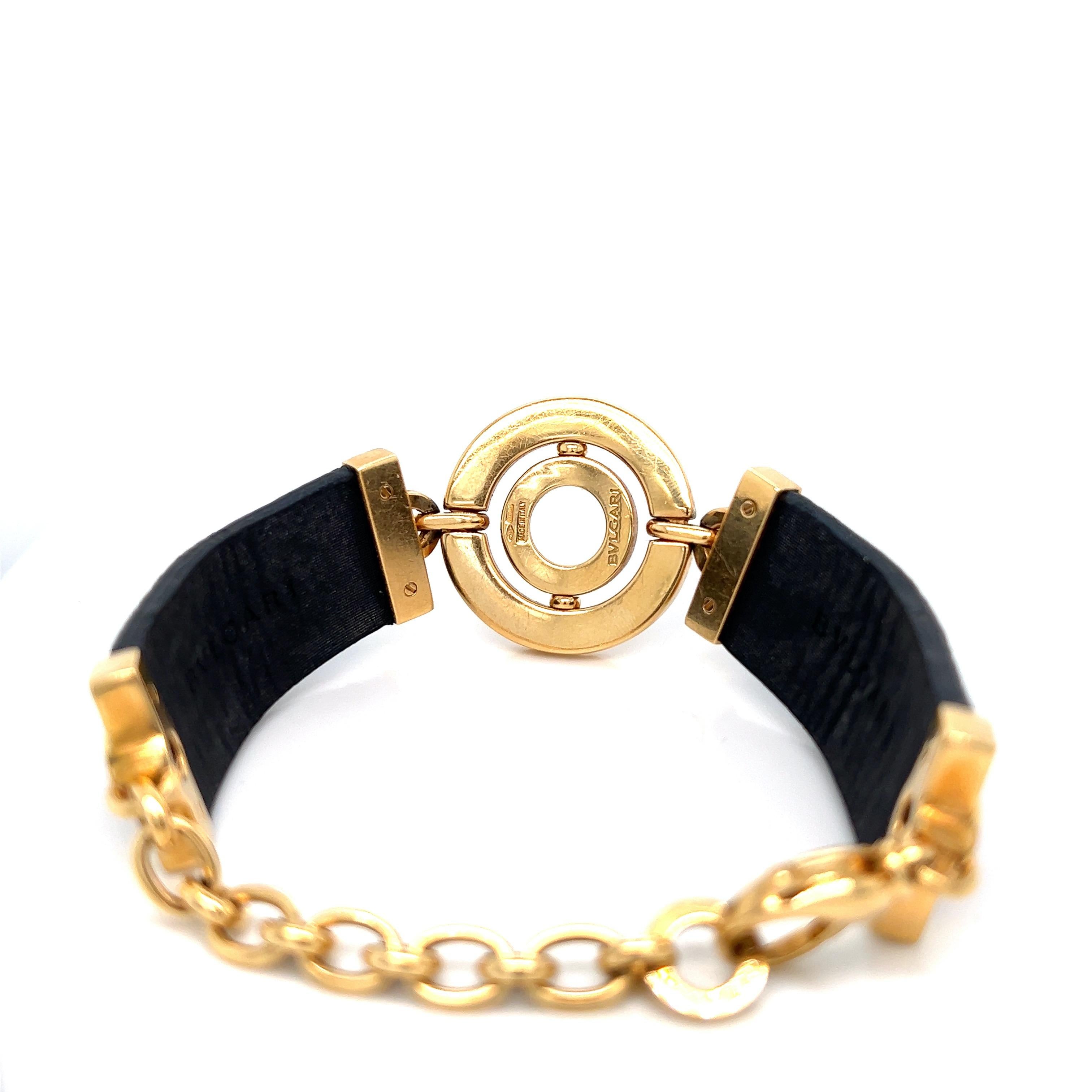 Women's or Men's Bvlgari Gold Diamond Leather Bracelet