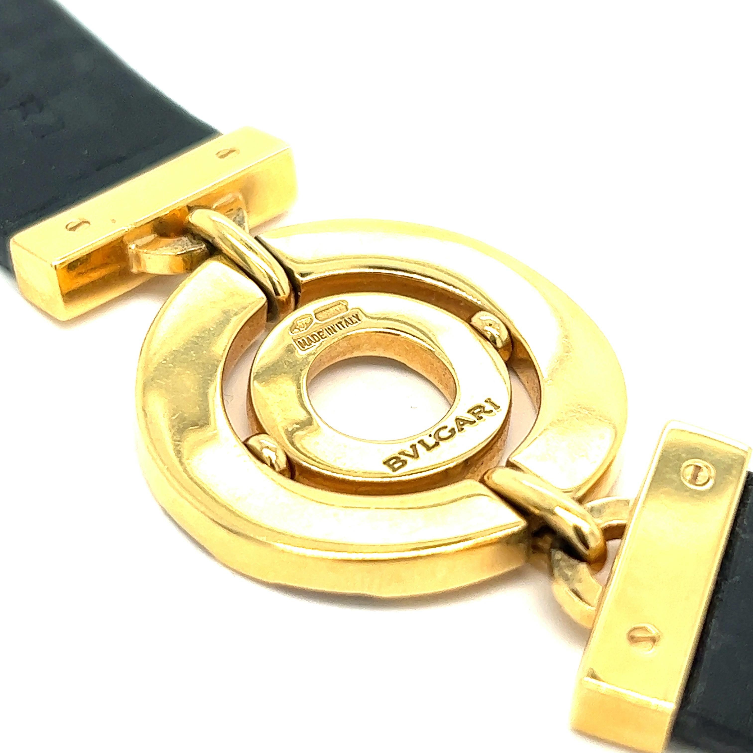 Bvlgari Gold Diamond Leather Bracelet In Excellent Condition For Sale In New York, NY