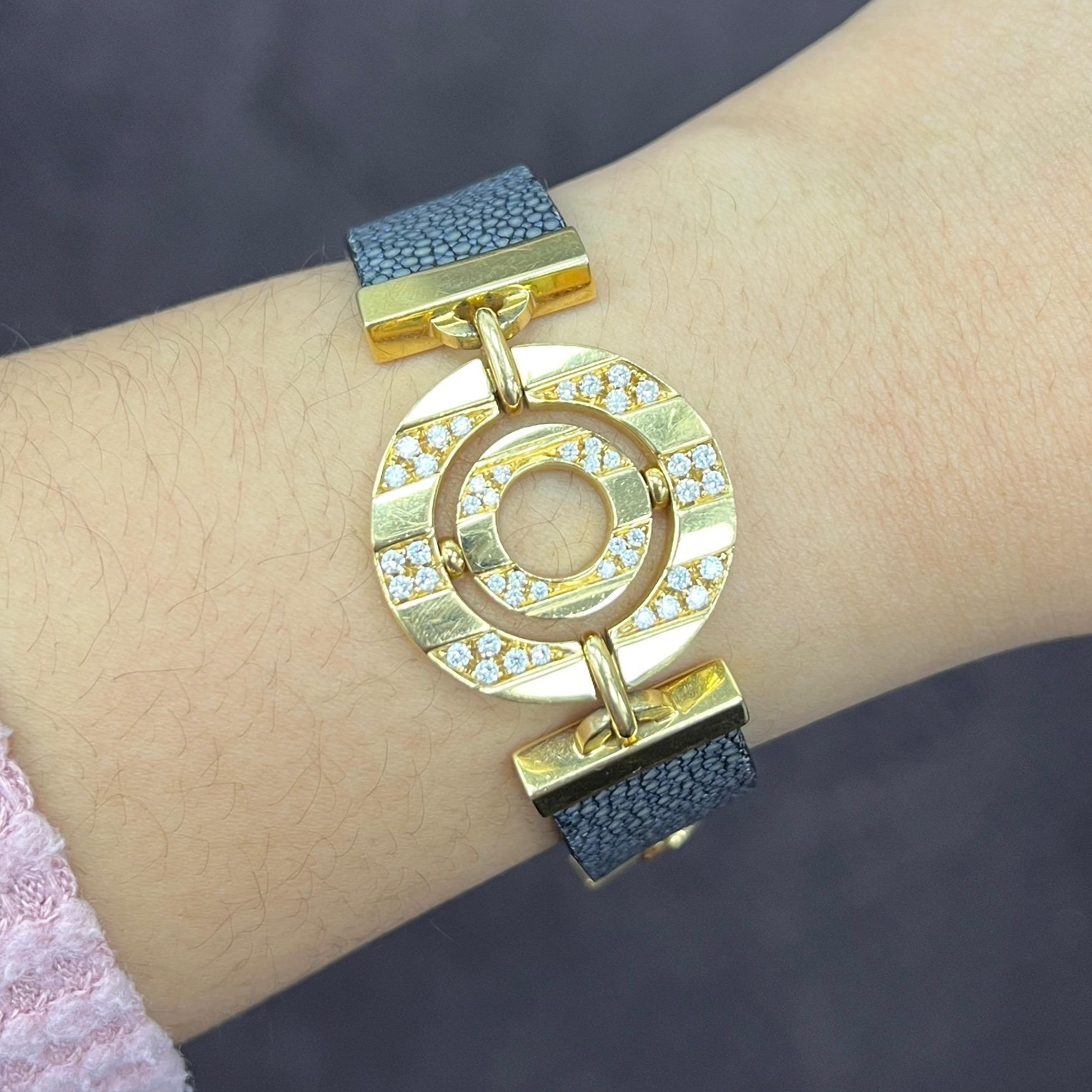Women's Bvlgari Gold Diamond Leather Bracelet For Sale