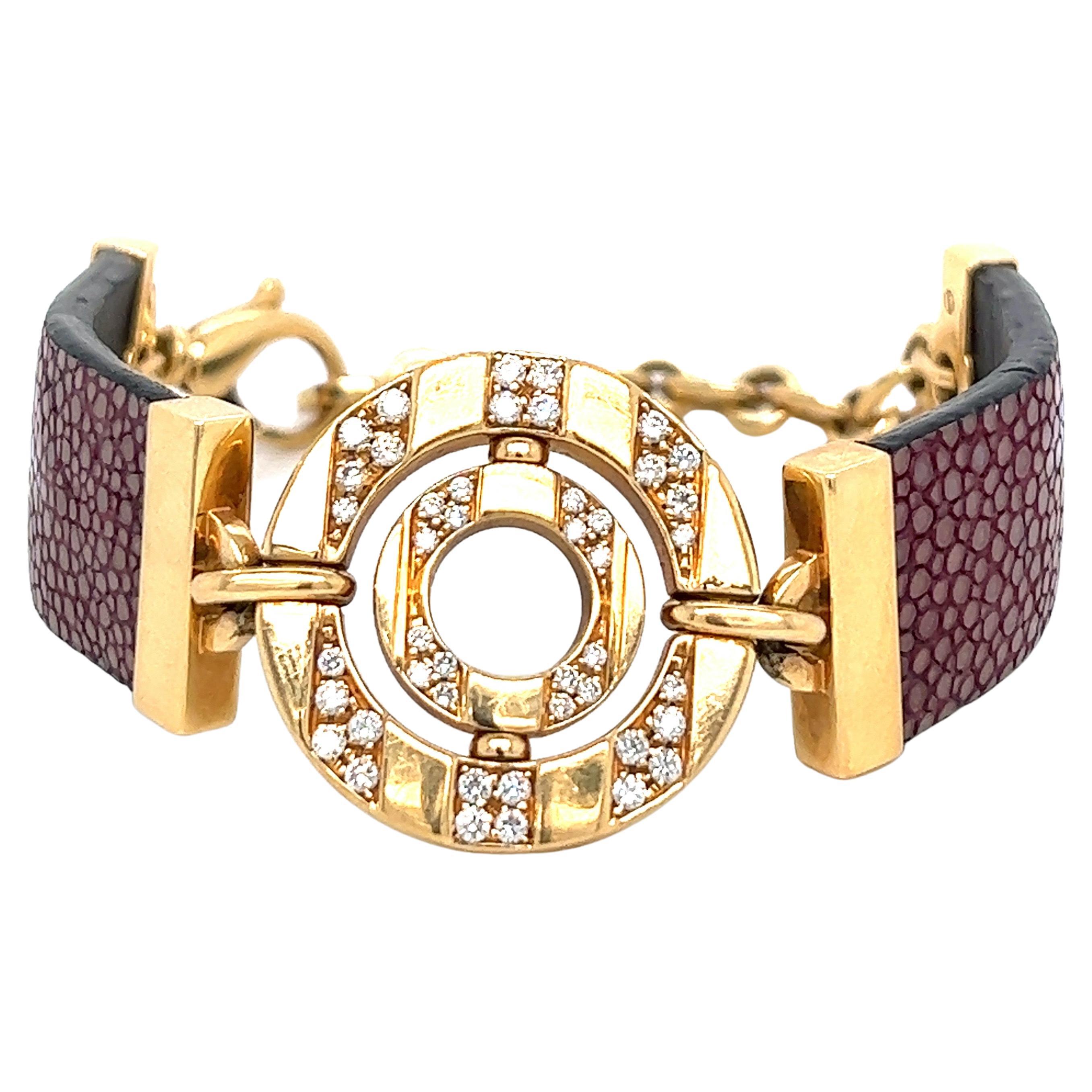 Bvlgari Gold Diamond Leather Bracelet