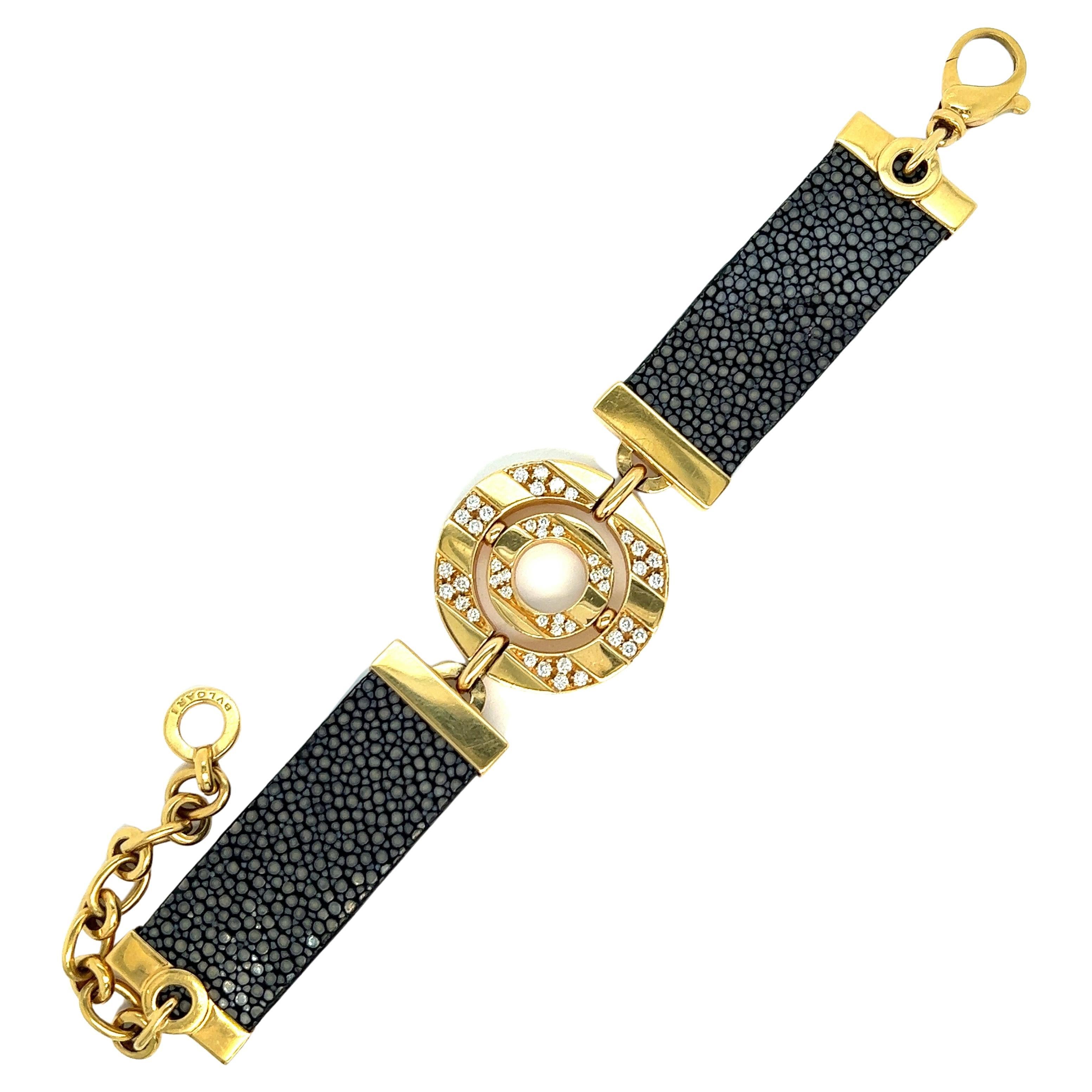 Bvlgari Gold Diamond Leather Bracelet