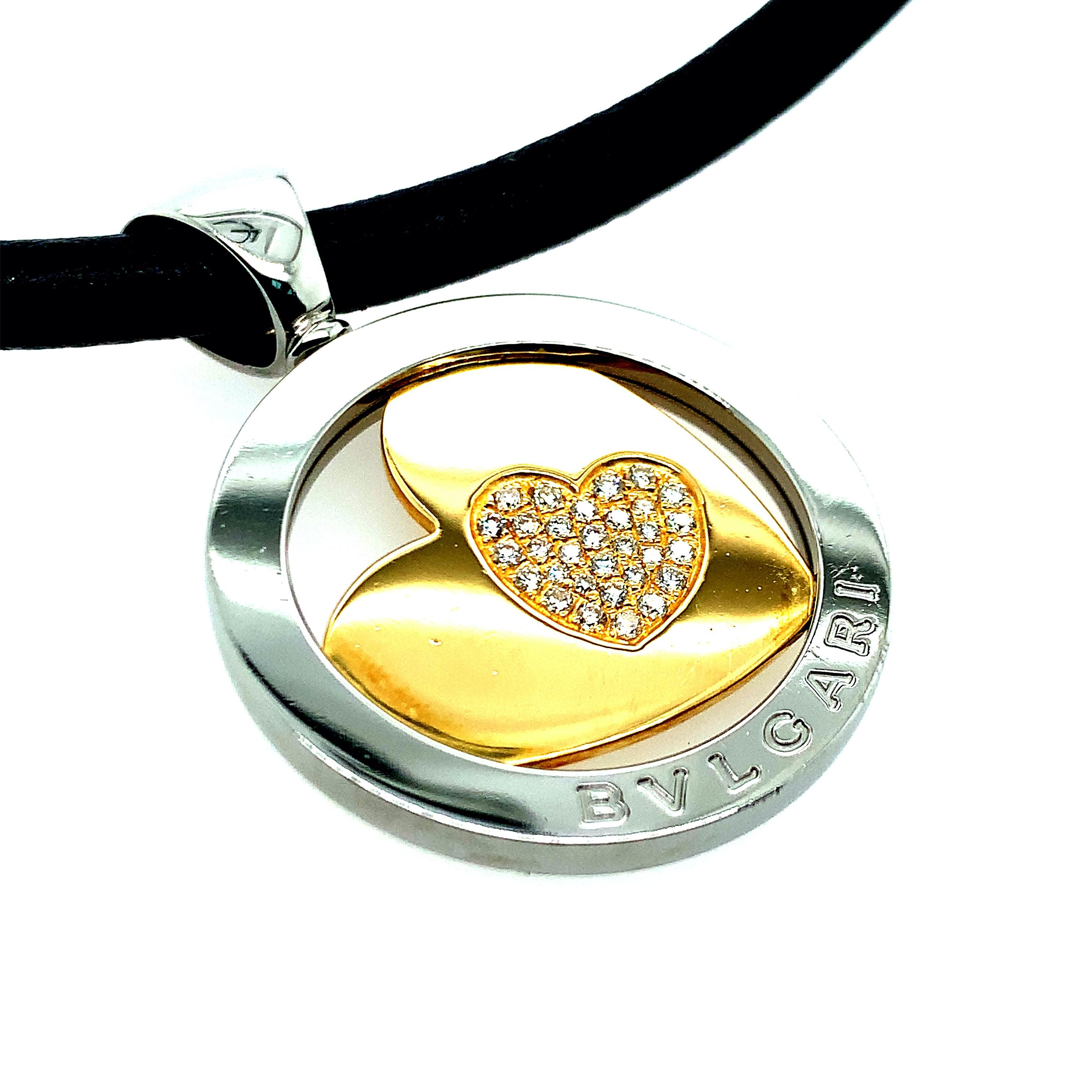 Bvlgari Gold-Diamant-Stahl-Halskette (Rundschliff) im Angebot
