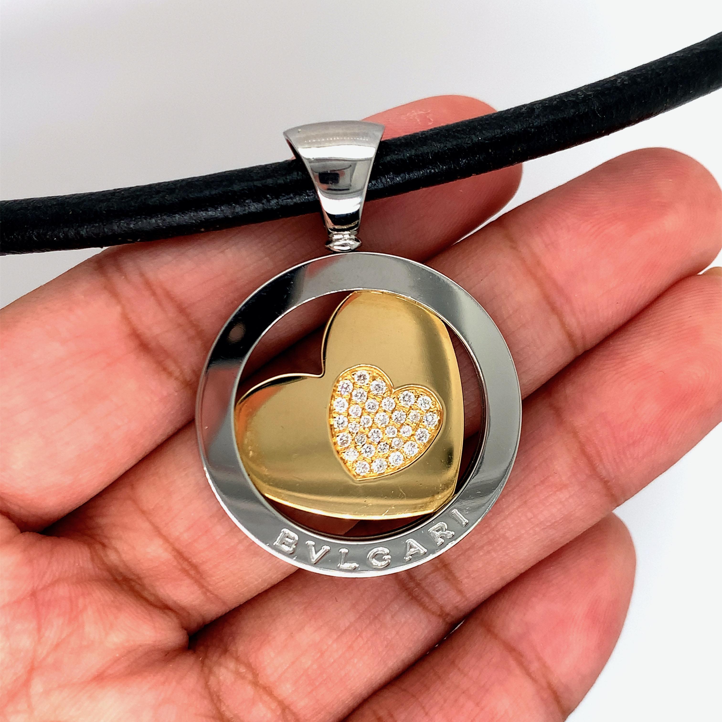 Bvlgari Gold Diamond Steel Necklace In Excellent Condition For Sale In New York, NY