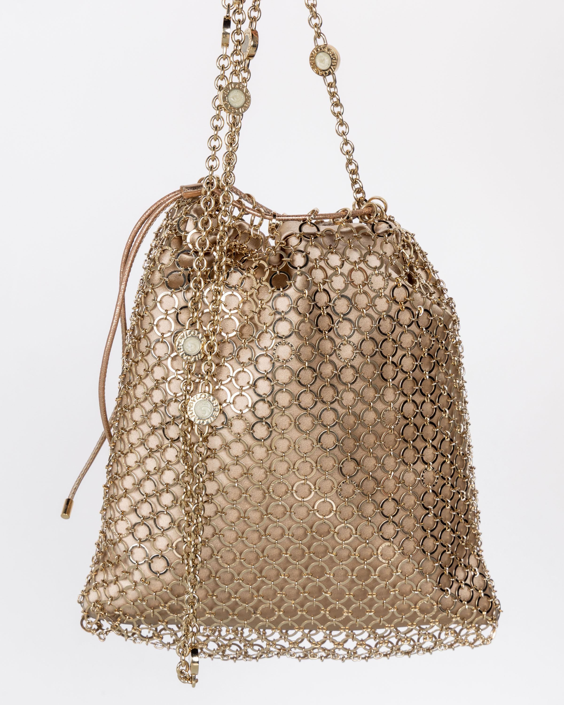 Bvlgari Gold Metal Mesh Long Chain Bag  In Excellent Condition For Sale In Boca Raton, FL