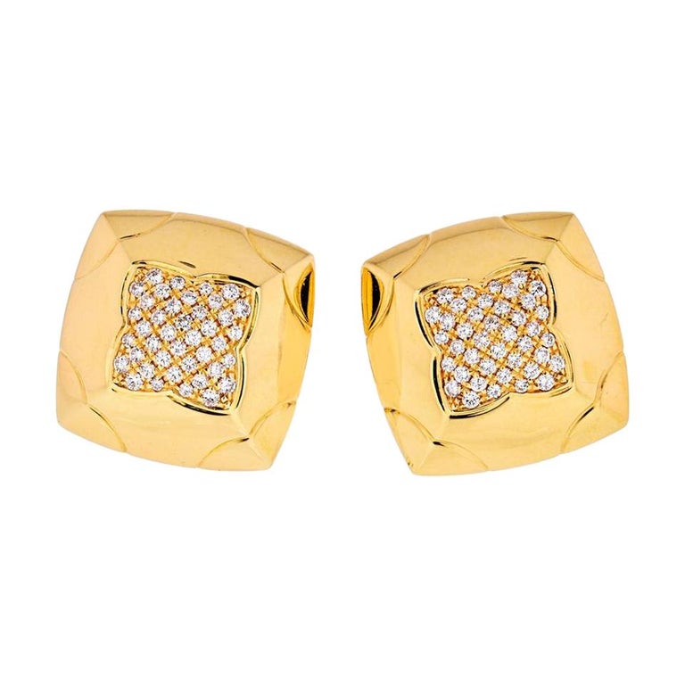 Bvlgari Gold & Pavé Diamonds Large Pyramid Stud Earrings 18 K Yellow Gold For Sale