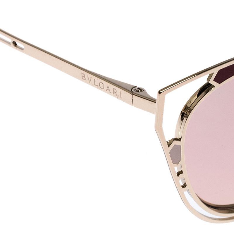 Beige Bvlgari Gold/ Rose Gold Mirrored Pink 6104 Cat Eye Sunglasses