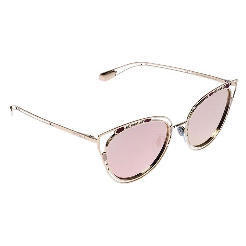 Bvlgari Gold/ Rose Gold Mirrored Pink 6104 Cat Eye Sunglasses