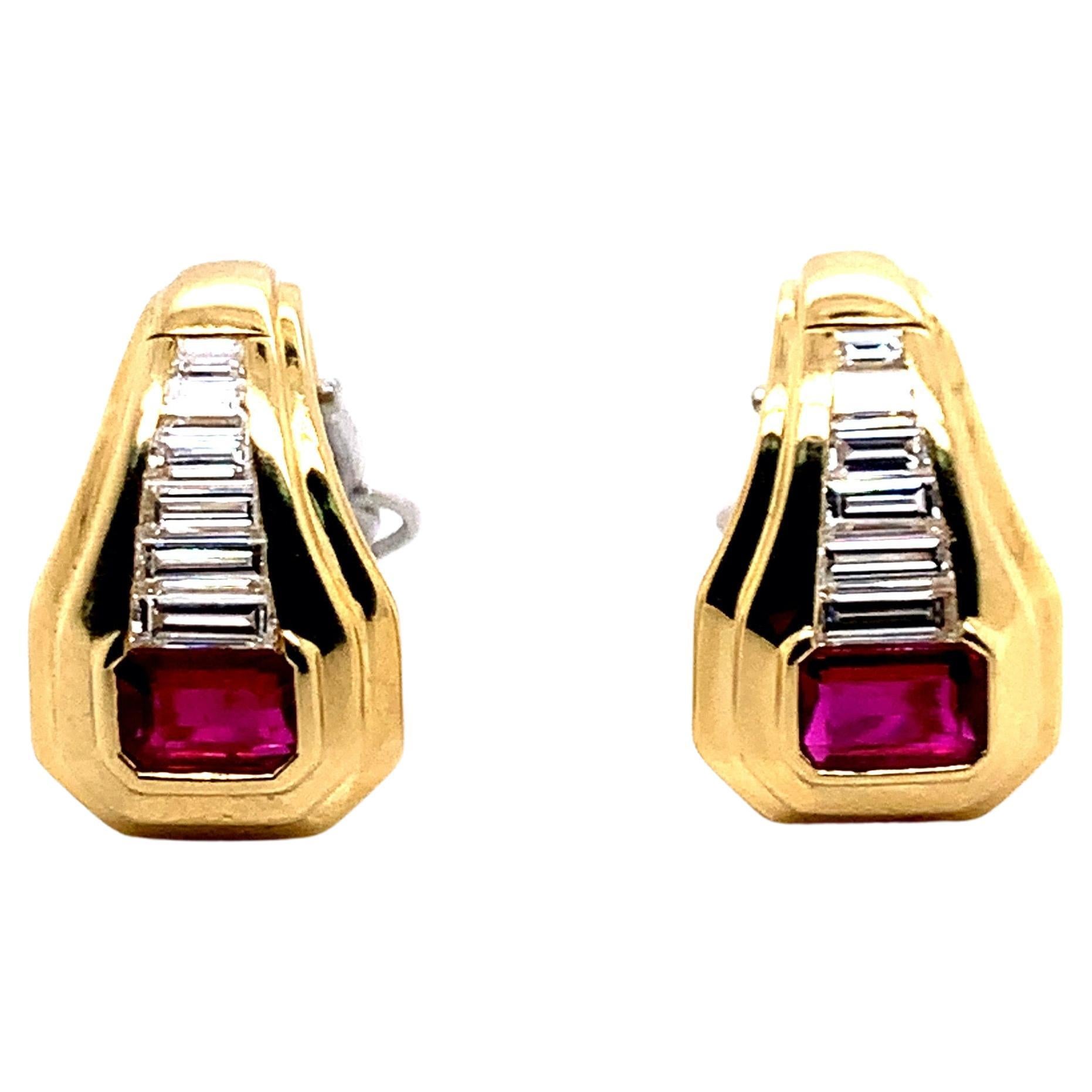 Bvlgari Gold Ruby and Diamond Earrings For Sale