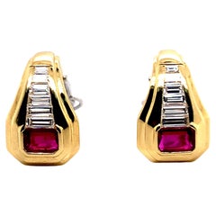 Vintage Bvlgari Gold Ruby and Diamond Earrings