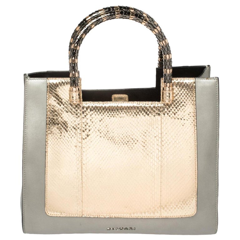 Bvlgari Gold/Silver Leather and Kurung Serpenti Scaglie Tote at 1stDibs