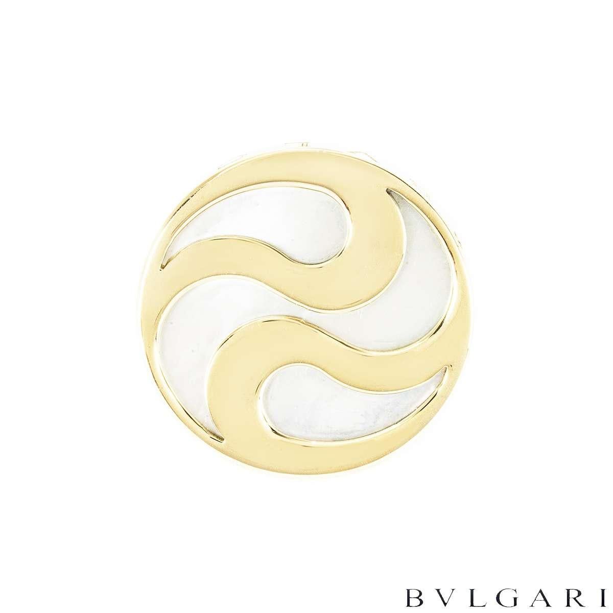 Bvlgari Gold & Steel Optical Mother of Pearl Spinning Ring Size 51 In Excellent Condition For Sale In Mayfair, London, London