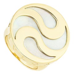 Bvlgari Gold & Steel Optical Mother of Pearl Spinning Ring Size 51
