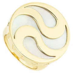Bvlgari Gold & Steel Optical Mother of Pearl Spinning Ring Size 51