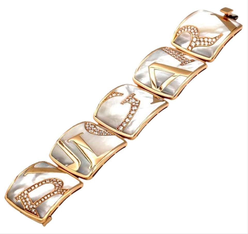 Bvlgari Graffiti 18K Rose Gold Mother of Pearl Diamond Bracelet 4.56cttw In Excellent Condition In New York, NY