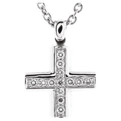Bvlgari Greek Cross Pendant Necklace 18K White Gold with Diamonds