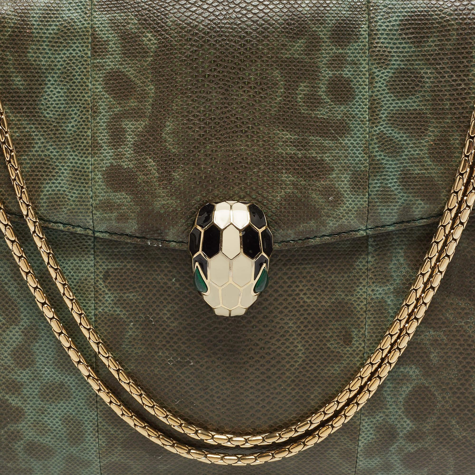 Bvlgari Green/Black Karung Large Serpenti Forever Flap Shoulder Bag 11