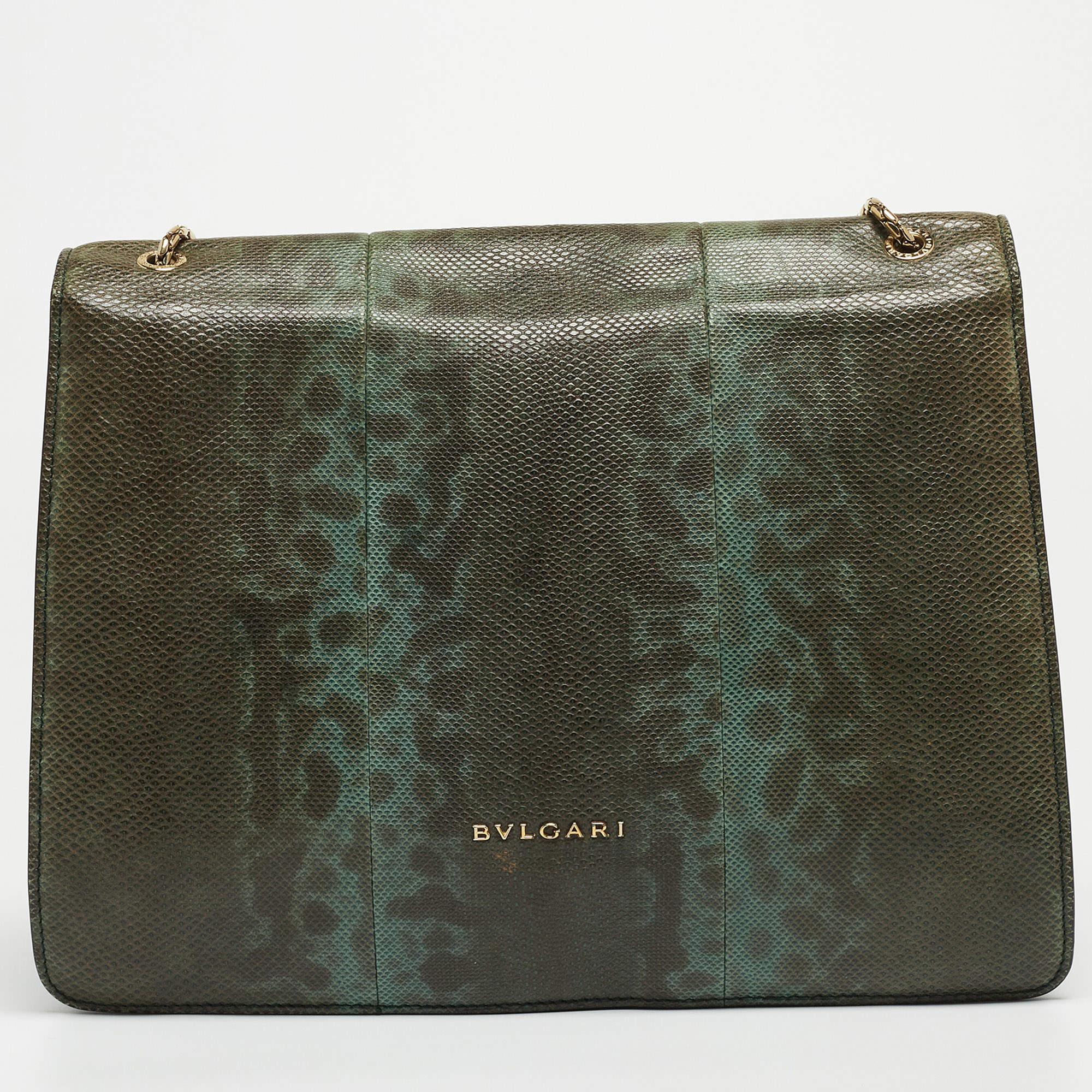 Women's Bvlgari Green/Black Karung Large Serpenti Forever Flap Shoulder Bag For Sale