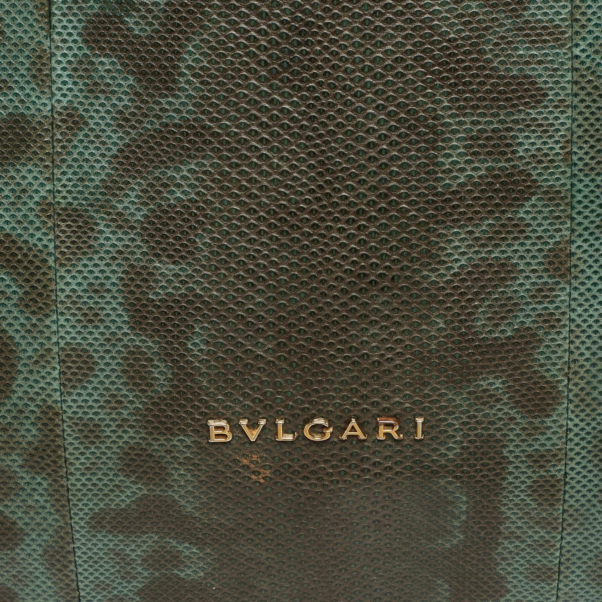 Bvlgari Green/Black Karung Large Serpenti Forever Flap Shoulder Bag For Sale 2