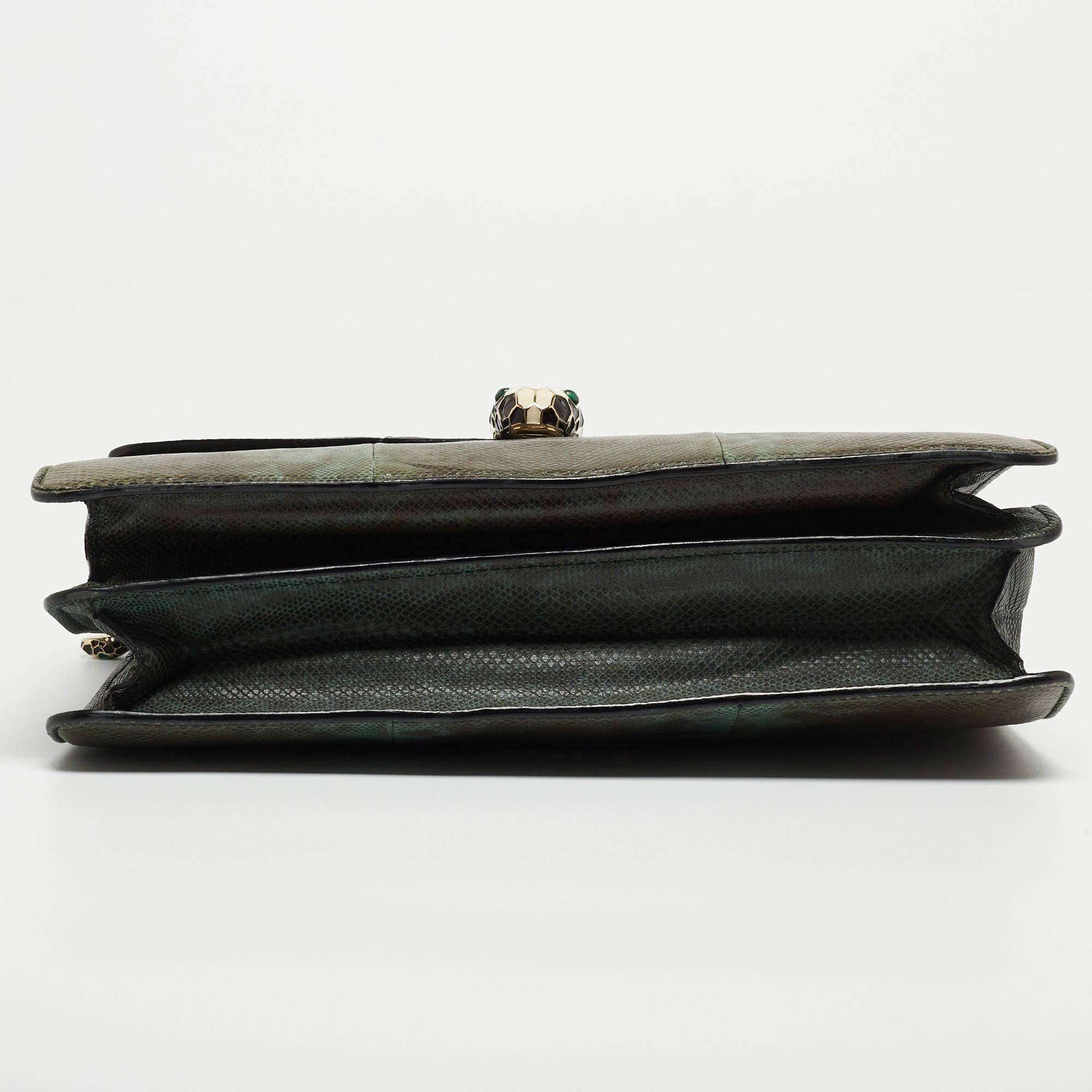 Bvlgari Green/Black Karung Large Serpenti Forever Flap Shoulder Bag For Sale 3
