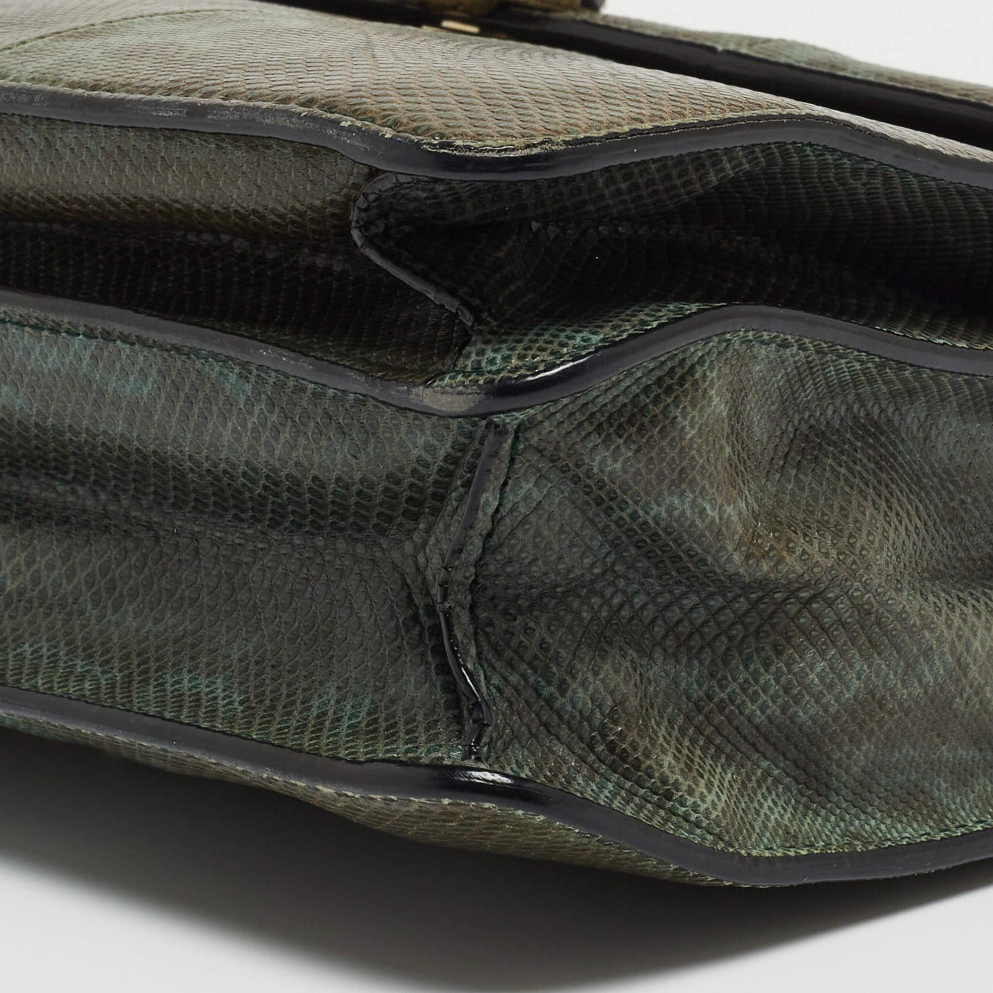 Bvlgari Green/Black Karung Large Serpenti Forever Flap Shoulder Bag For Sale 5