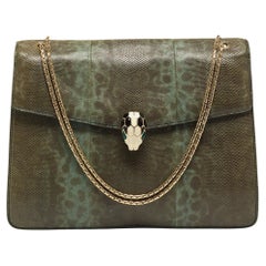 Retro Bvlgari Green/Black Karung Large Serpenti Forever Flap Shoulder Bag