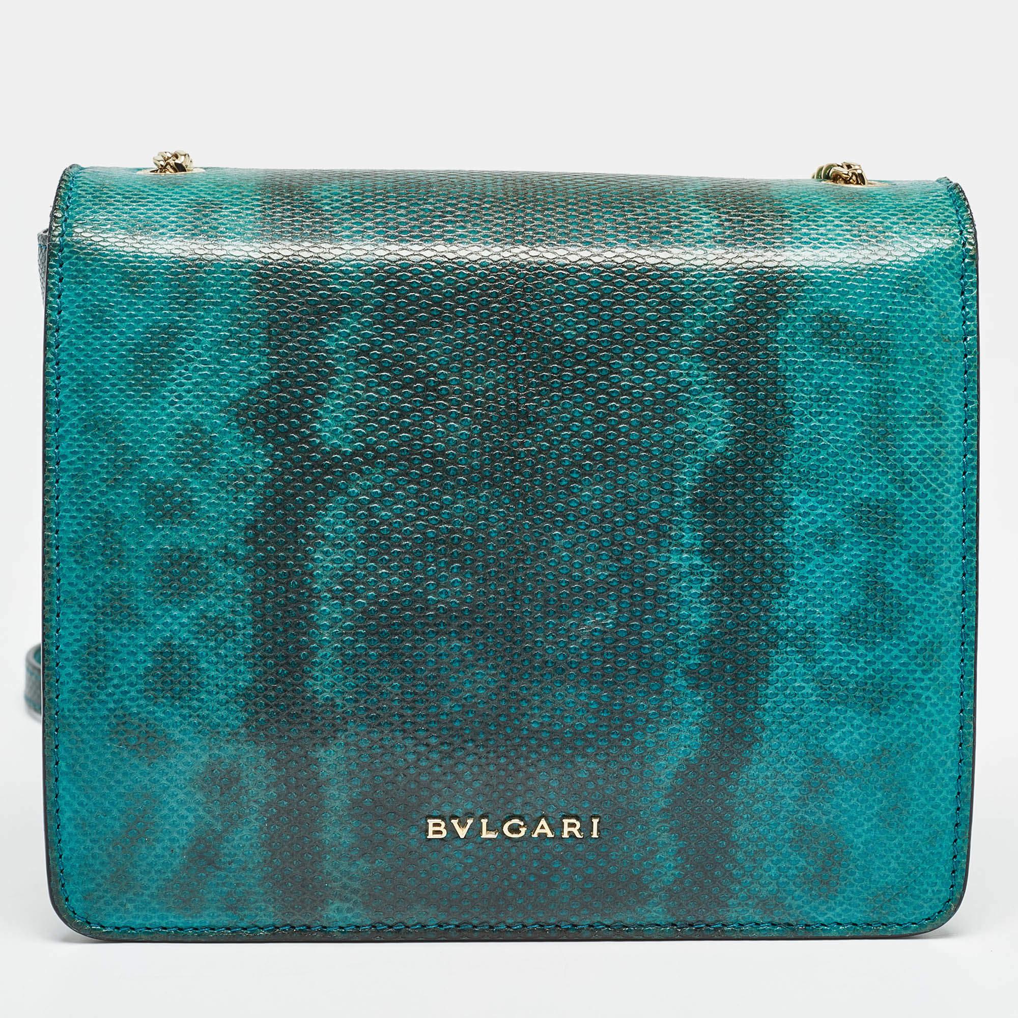 Bvlgari Green/Black Karung Leather and Perspex Small Flap Cover Shoulder Bag In Good Condition In Dubai, Al Qouz 2