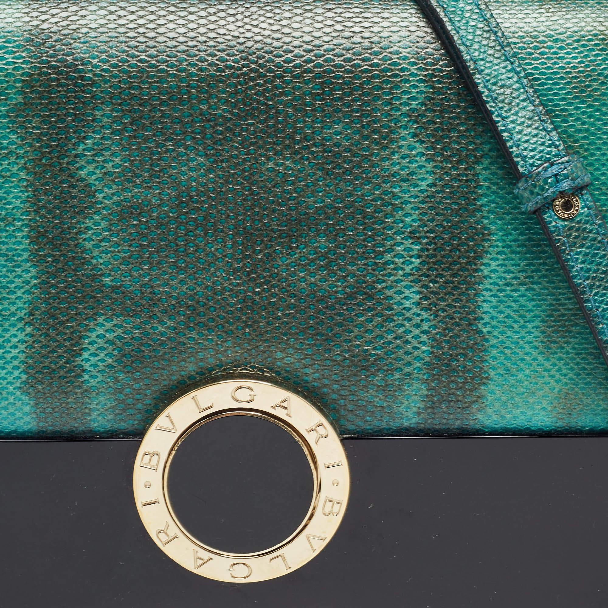Women's Bvlgari Green/Black Karung Leather and Perspex Small Flap Cover Shoulder Bag