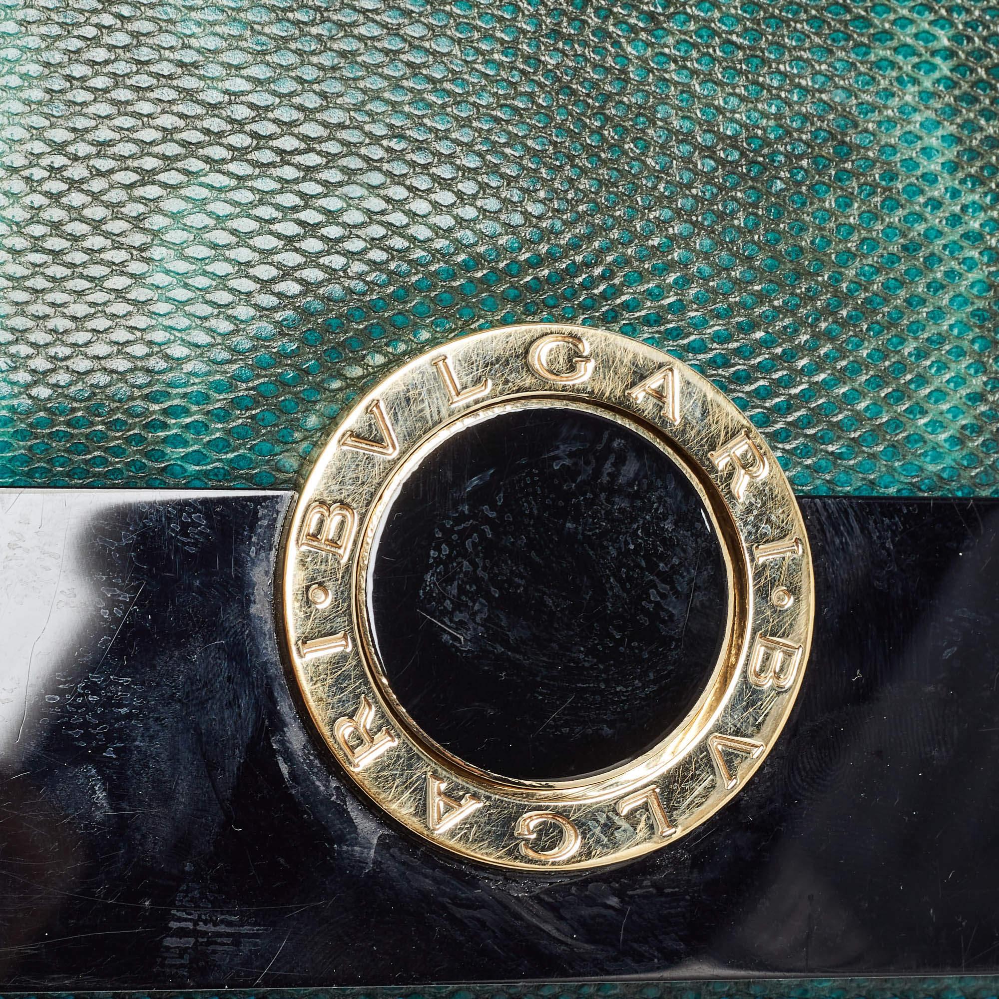 Bvlgari Green/Black Karung Leather and Perspex Small Flap Cover Shoulder Bag 1