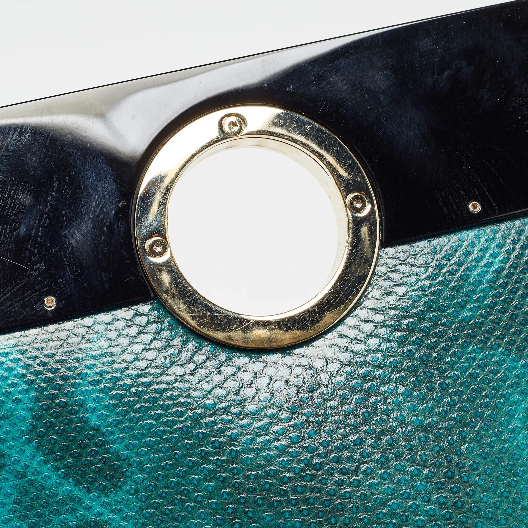 Bvlgari Green/Black Karung Leather and Perspex Small Flap Cover Shoulder Bag 4