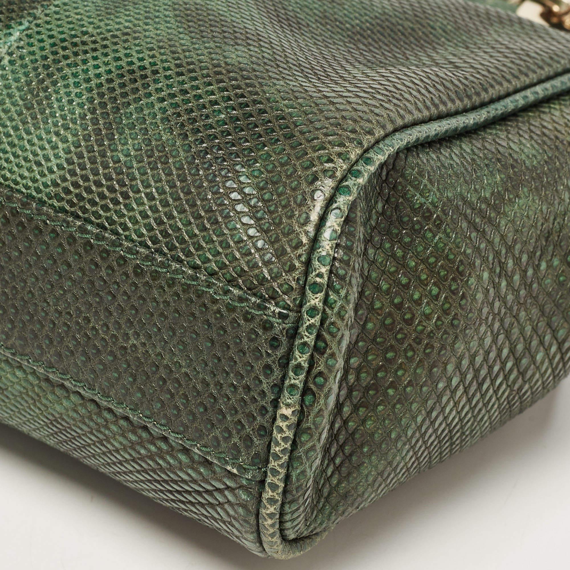 Bvlgari Green/Black Karung Leather Monete Chain Bag For Sale 7