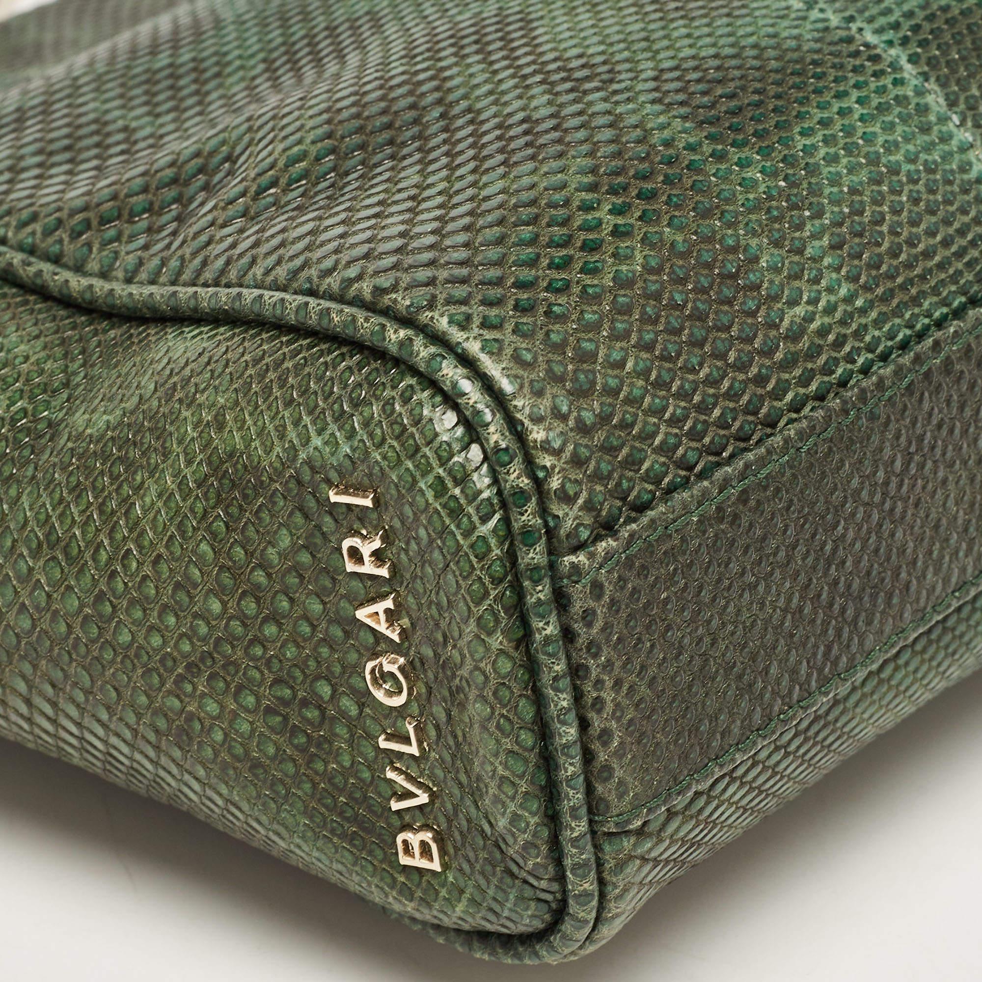 Bvlgari Green/Black Karung Leather Monete Chain Bag In Good Condition In Dubai, Al Qouz 2