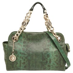 Used Bvlgari Green/Black Karung Leather Monete Chain Bag