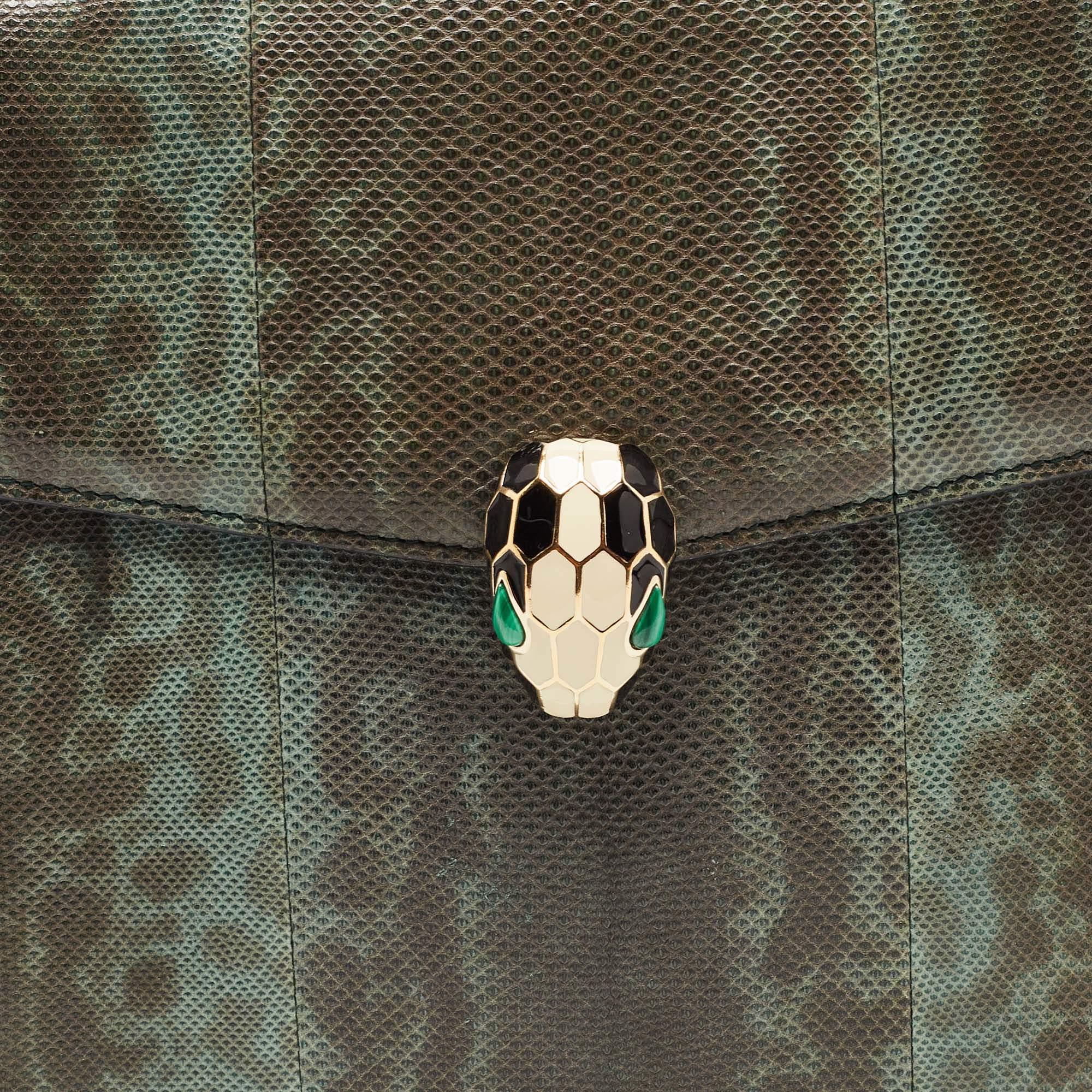 Bvlgari Green/Black Karung Leather Serpenti Forever Flap Shoulder Bag 8