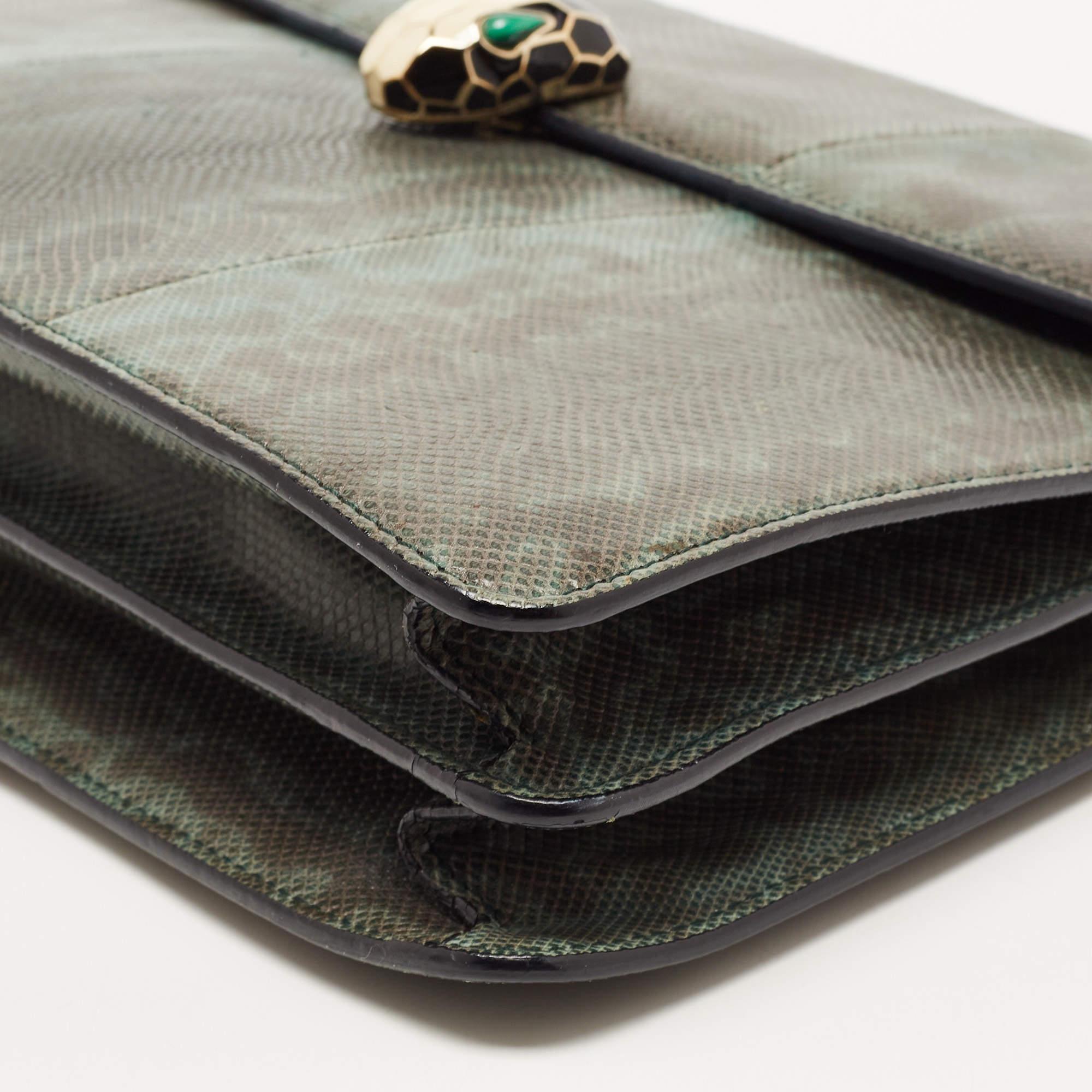 Bvlgari Green/Black Karung Leather Serpenti Forever Flap Shoulder Bag 10