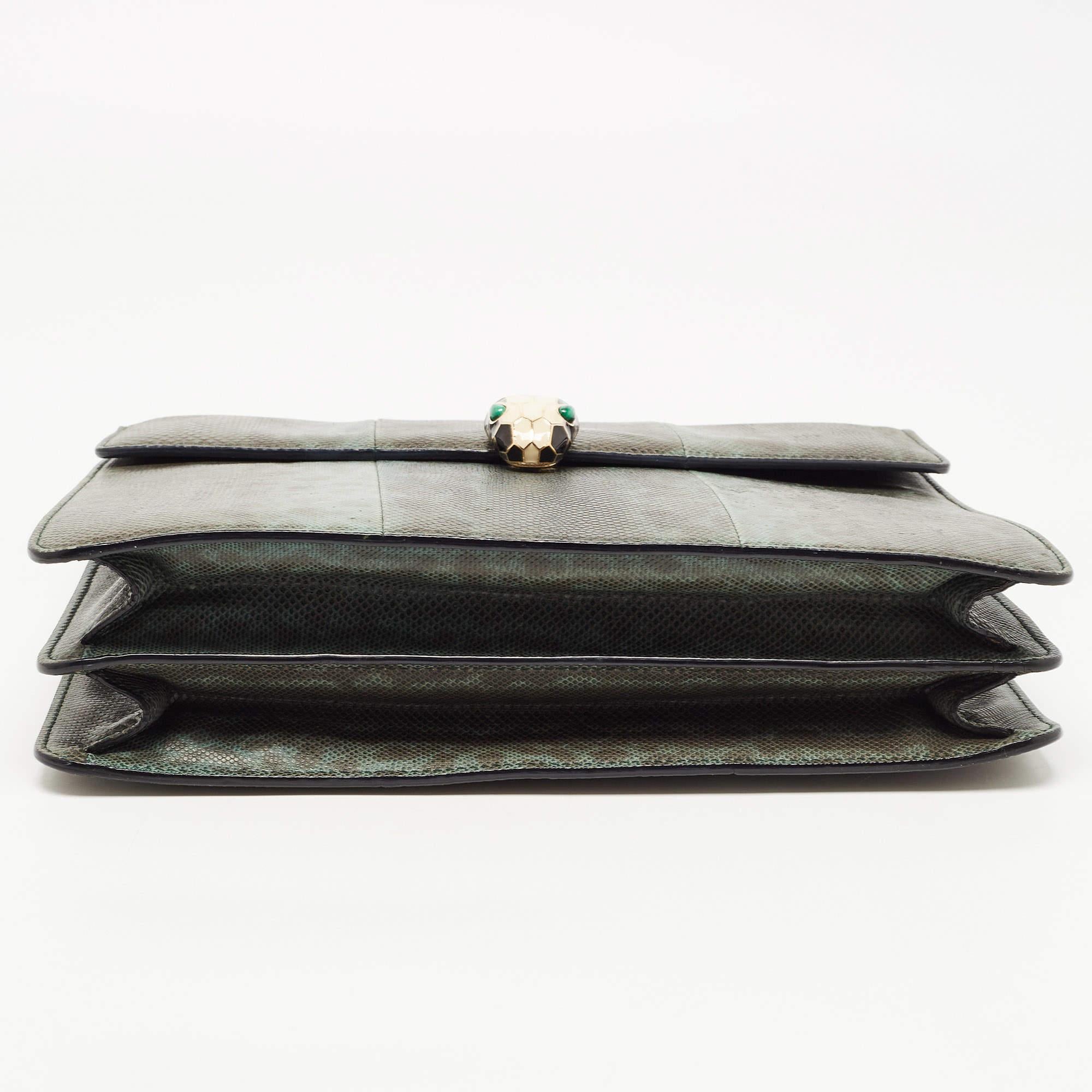 Women's Bvlgari Green/Black Karung Leather Serpenti Forever Flap Shoulder Bag