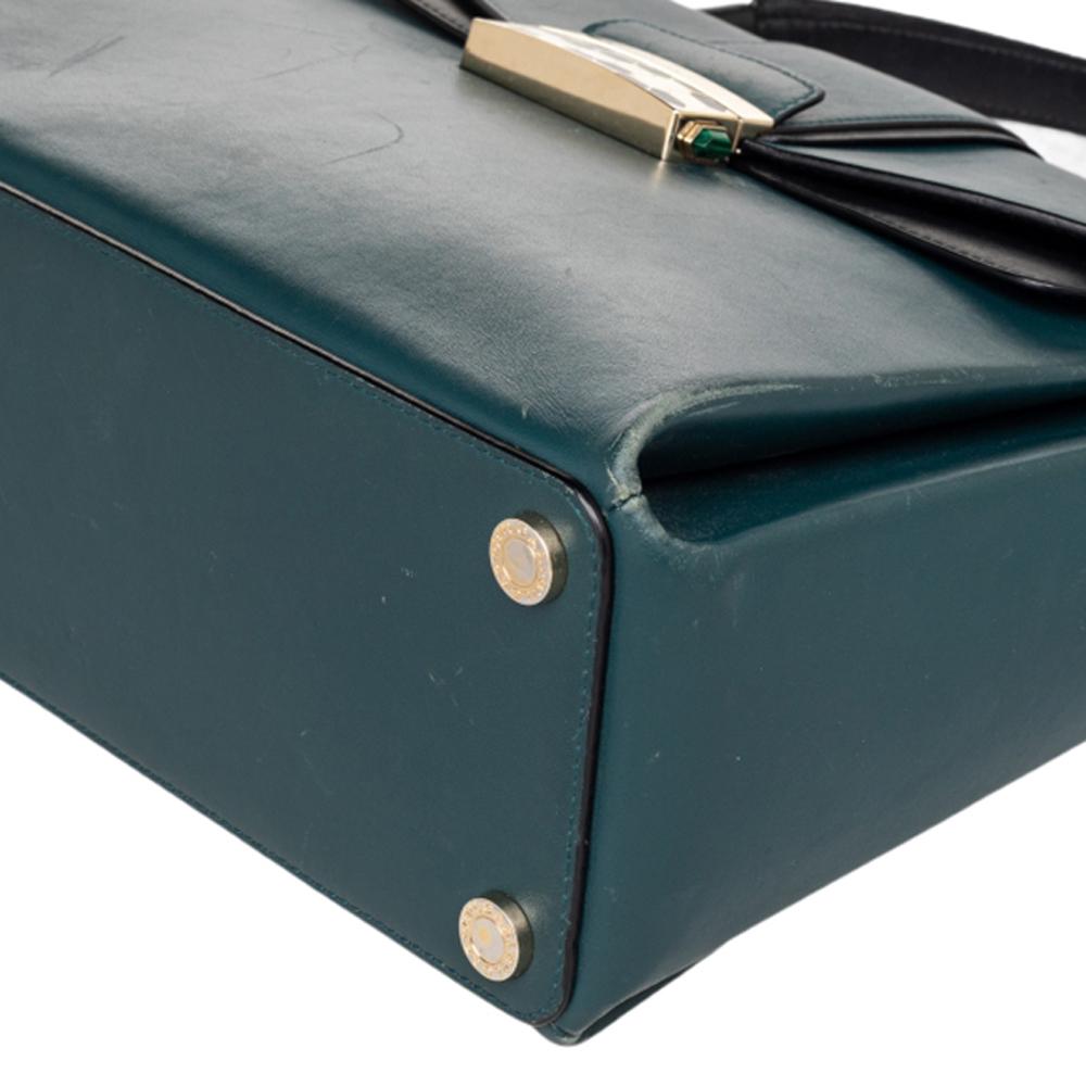 Bvlgari Green/Black Leather Medium Serpenti Viper Top Handle Bag In Fair Condition In Dubai, Al Qouz 2