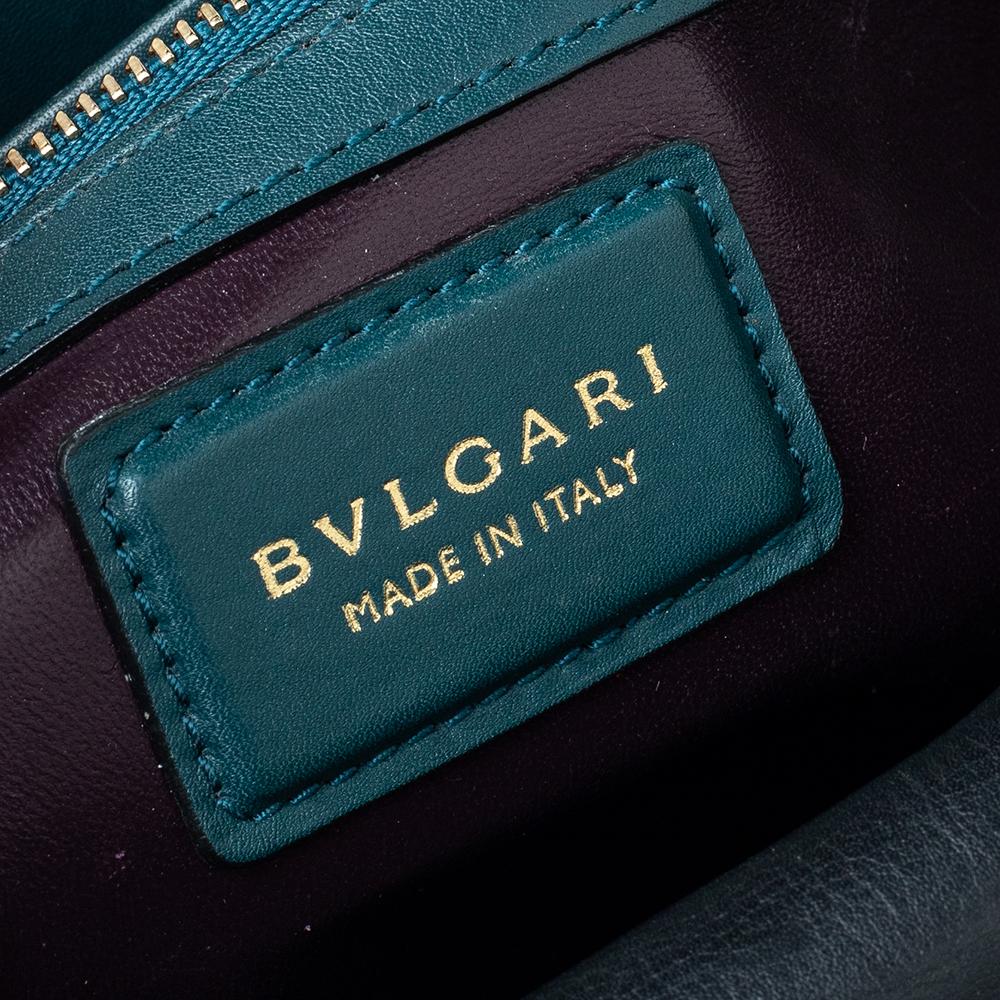 Women's Bvlgari Green/Black Leather Medium Serpenti Viper Top Handle Bag