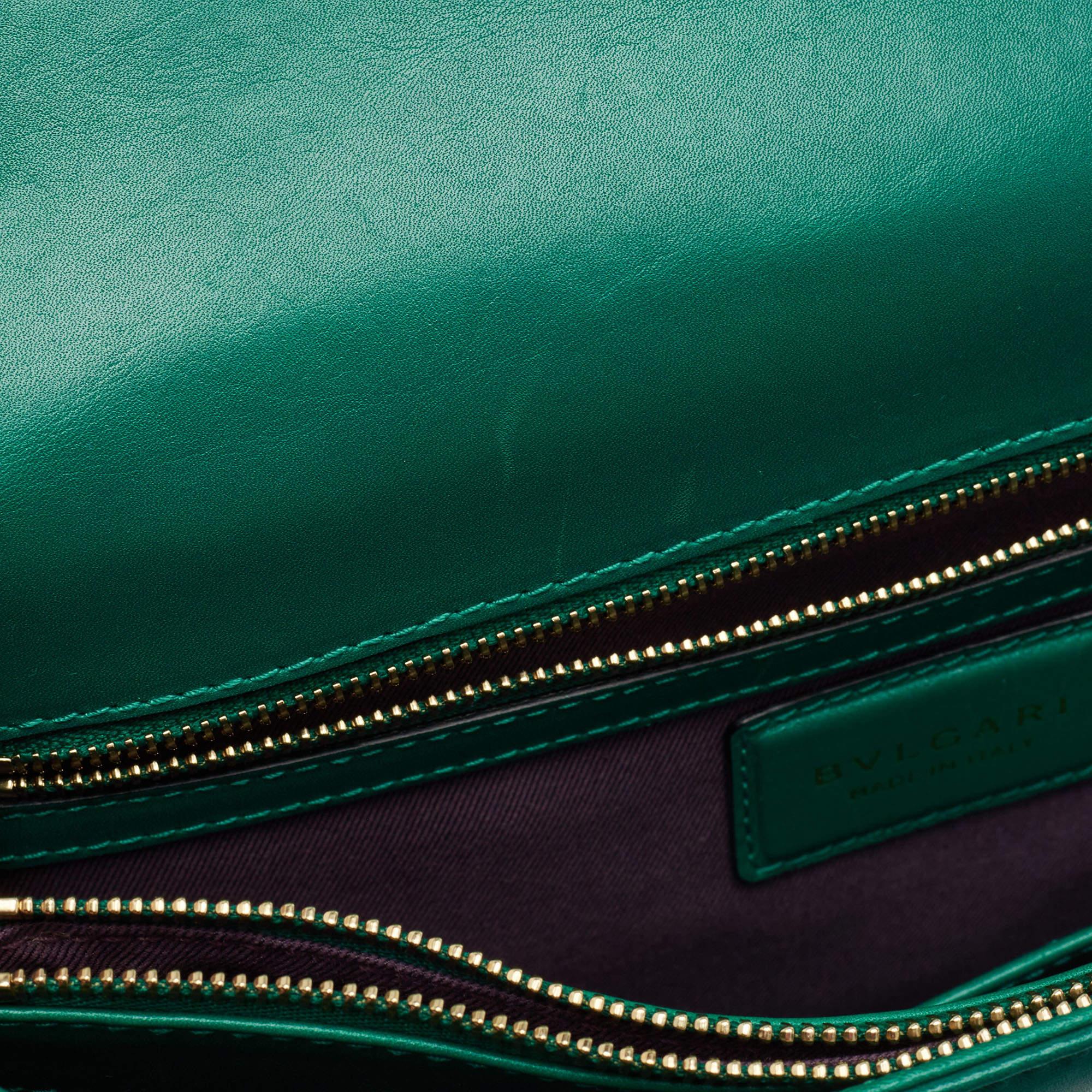 Bvlgari Green Leather Large Serpenti Forever Shoulder Bag For Sale 7