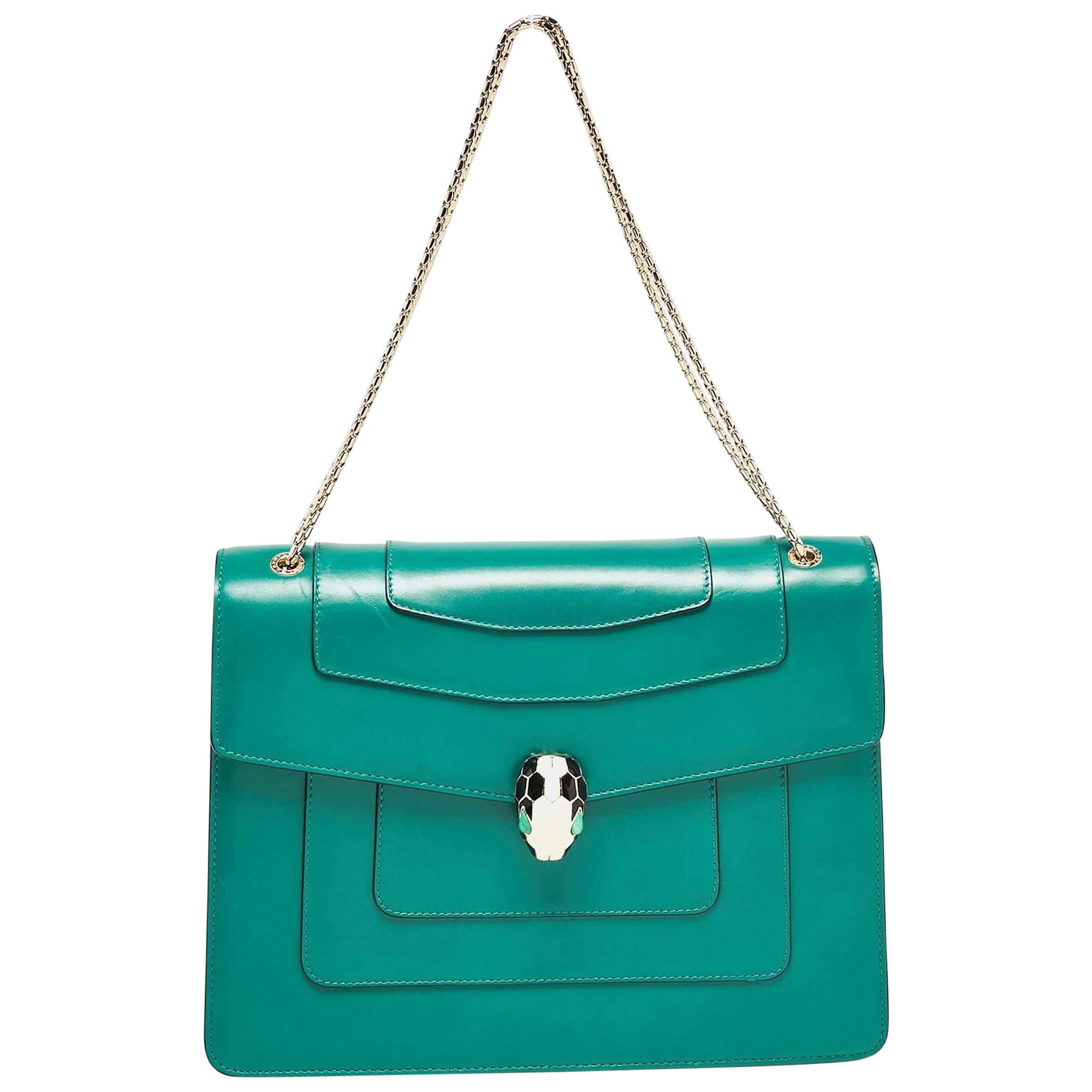 Bvlgari Green Leather Large Serpenti Forever Shoulder Bag