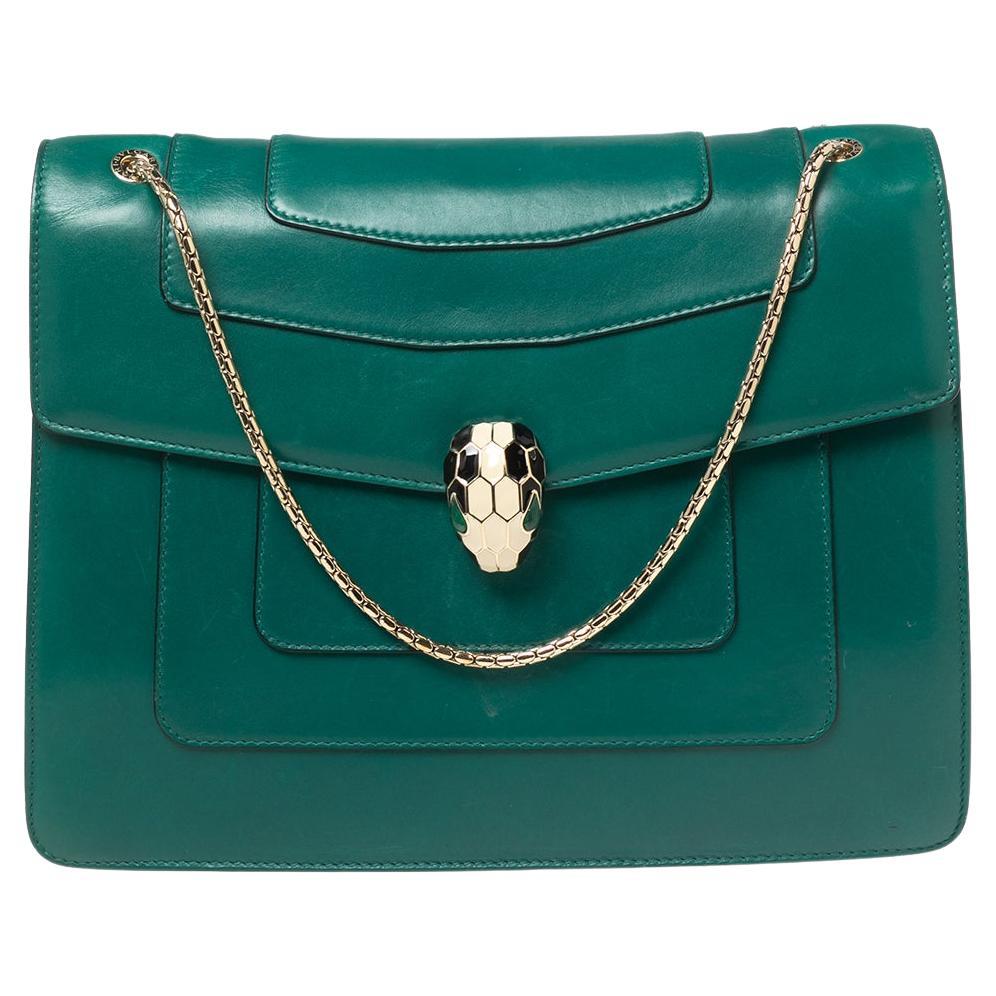Bvlgari Green Leather Large Serpenti Forever Shoulder Bag For Sale at  1stDibs