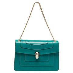 Bvlgari Green Leather Medium Serpenti Forever Flap Shoulder Bag